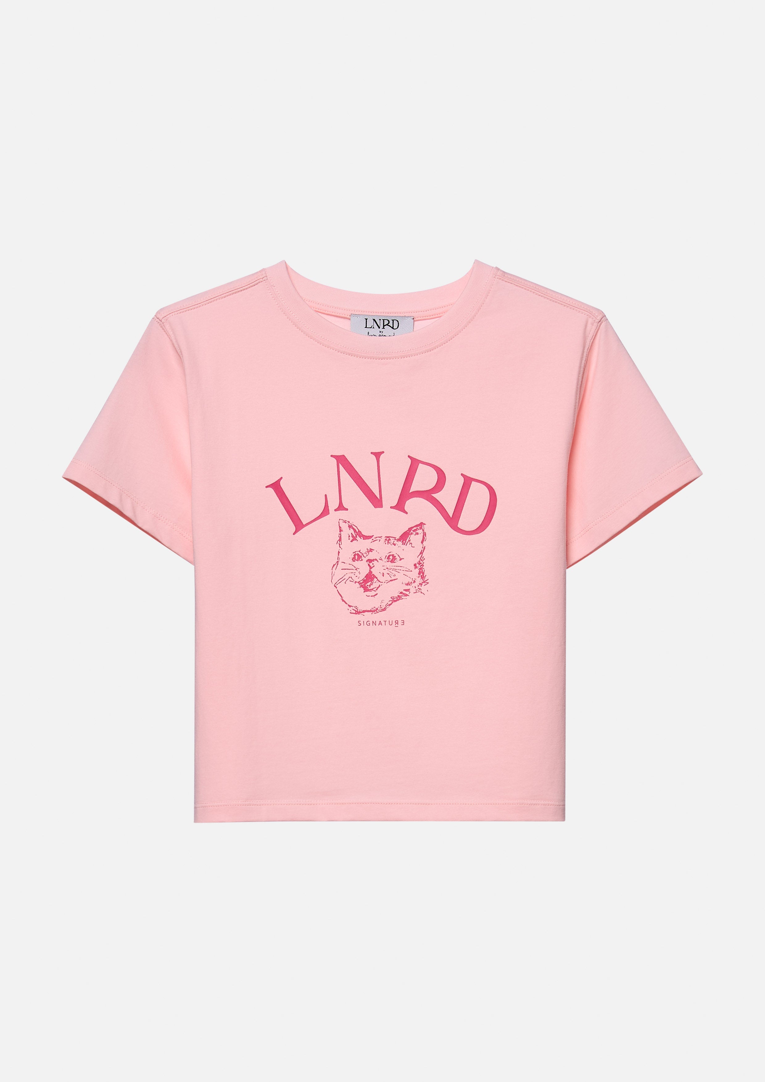 เสื้อครอปแขนสั้น พิมพ์ลายแมวและโลโก้ คอลเลกชัน LNRD Signature