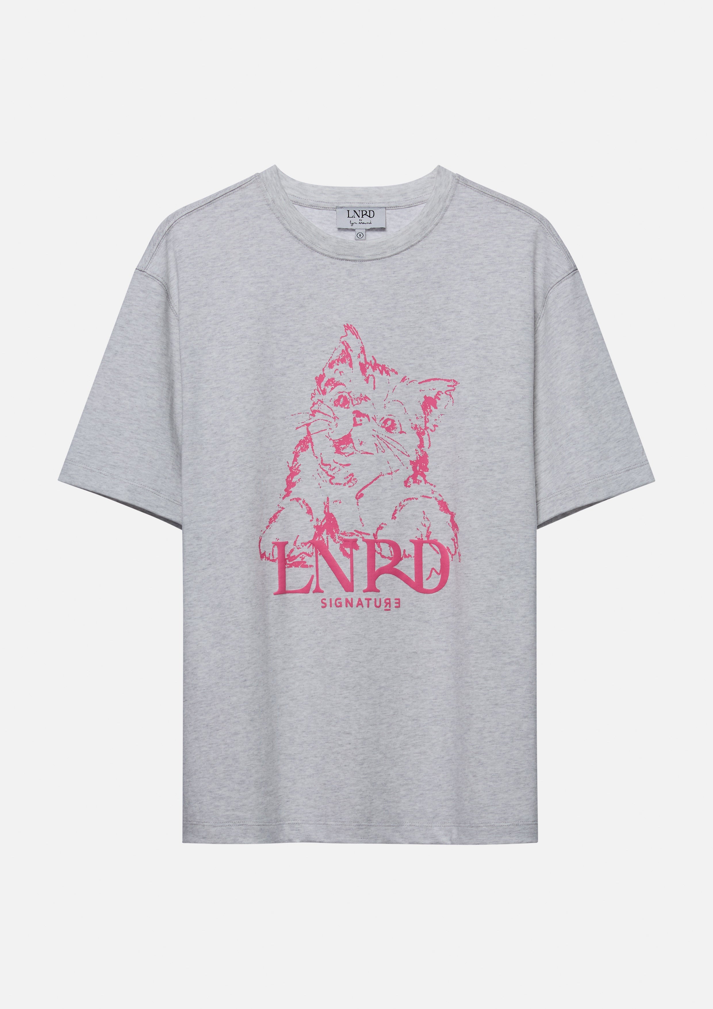 เสื้อยืดโอเวอร์ไซส์ พิมพ์ลายแมวและโลโก้ คอลเลกชัน LNRD Signature