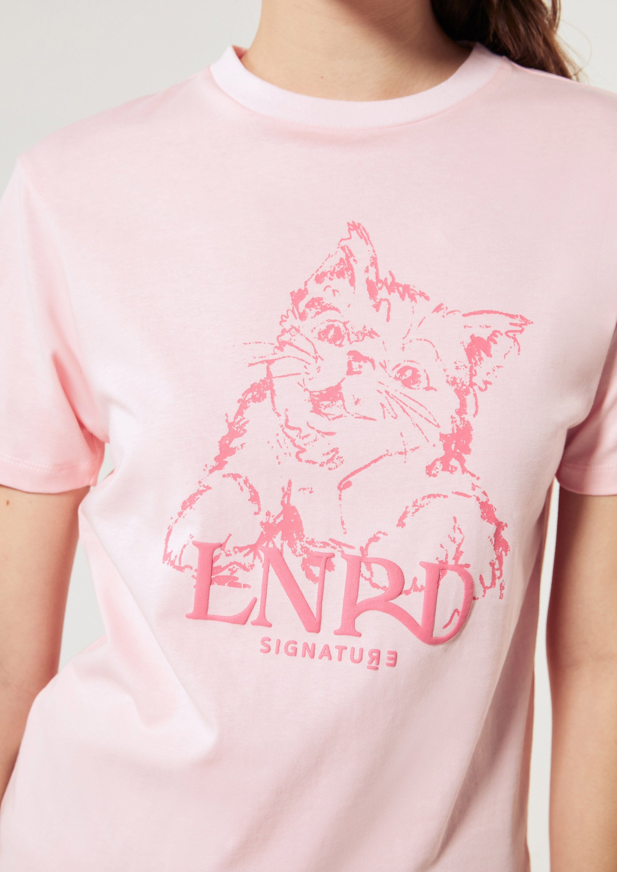 Cat Print With Logo Slim Fit T-Shirt Lnrd Signature Pink