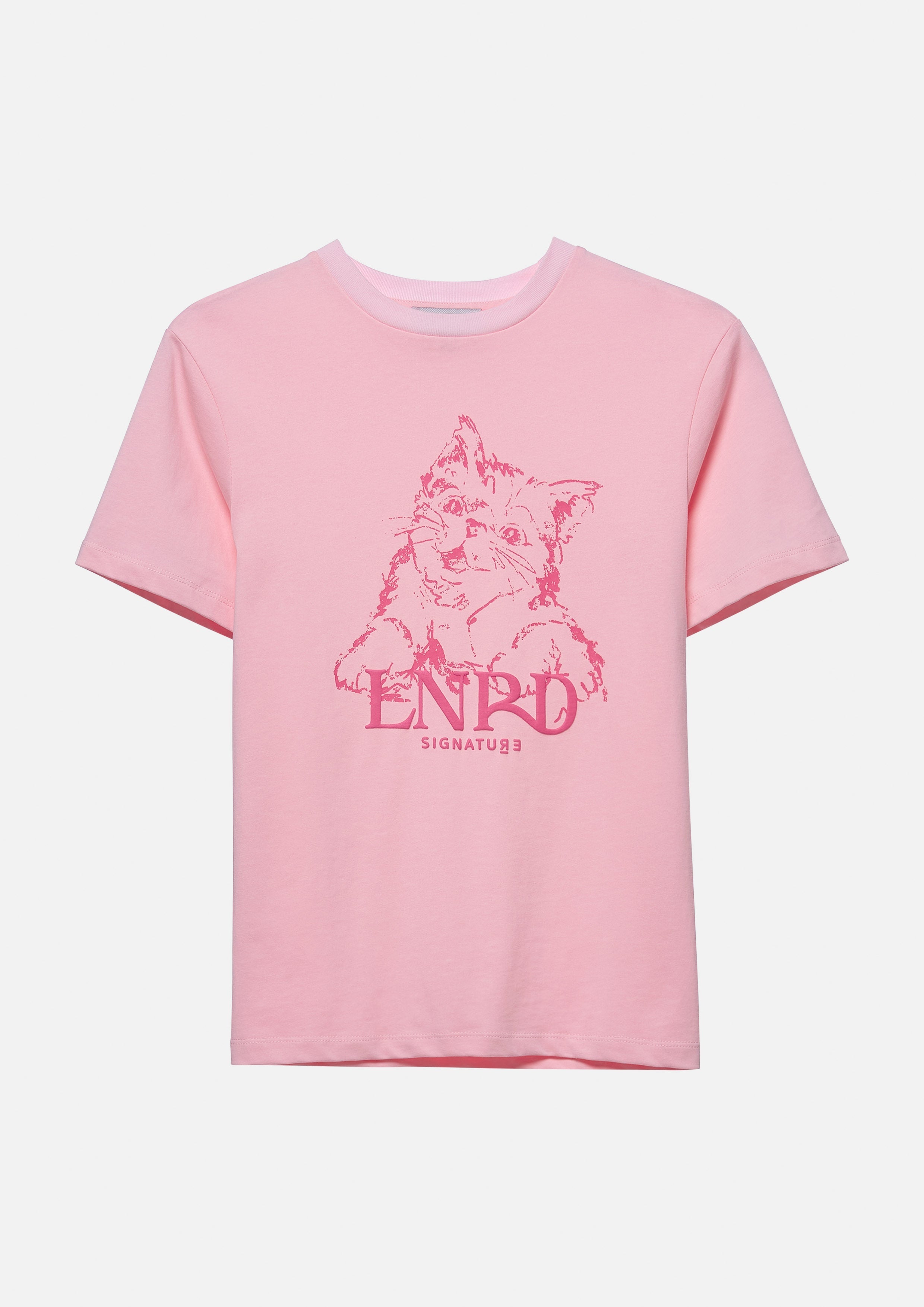 Cat Print With Logo Slim Fit T-Shirt Lnrd Signature Pink