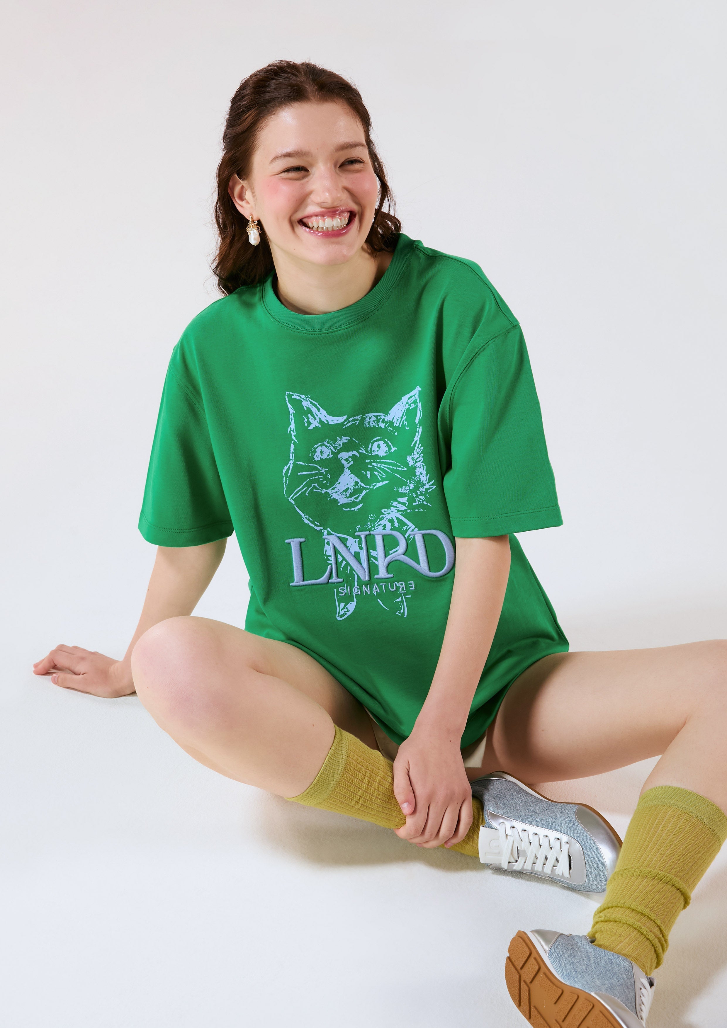 Tabby Cat Logo Oversized T-Shirt Signature Green