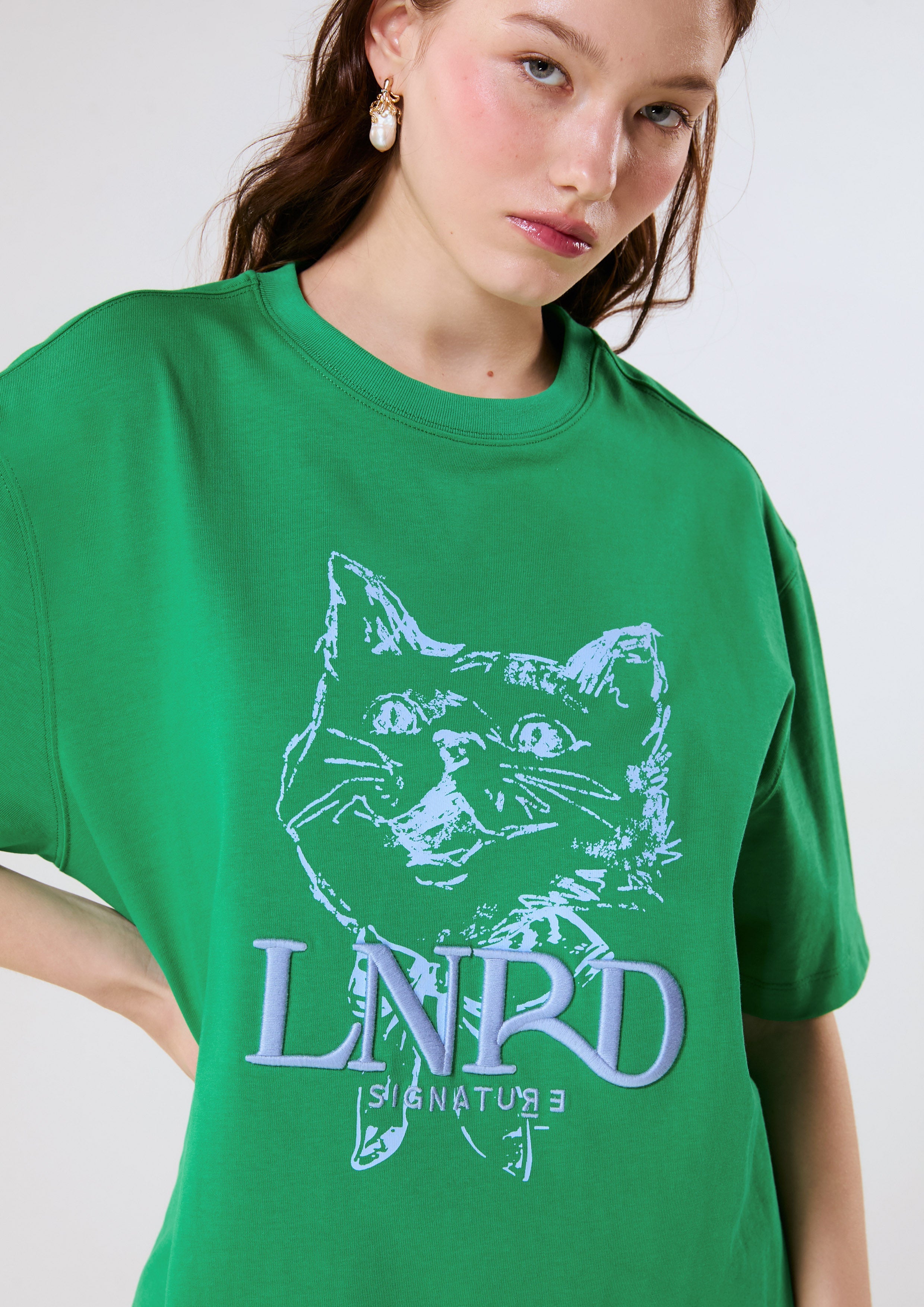 Tabby Cat Logo Oversized T-Shirt Signature Green