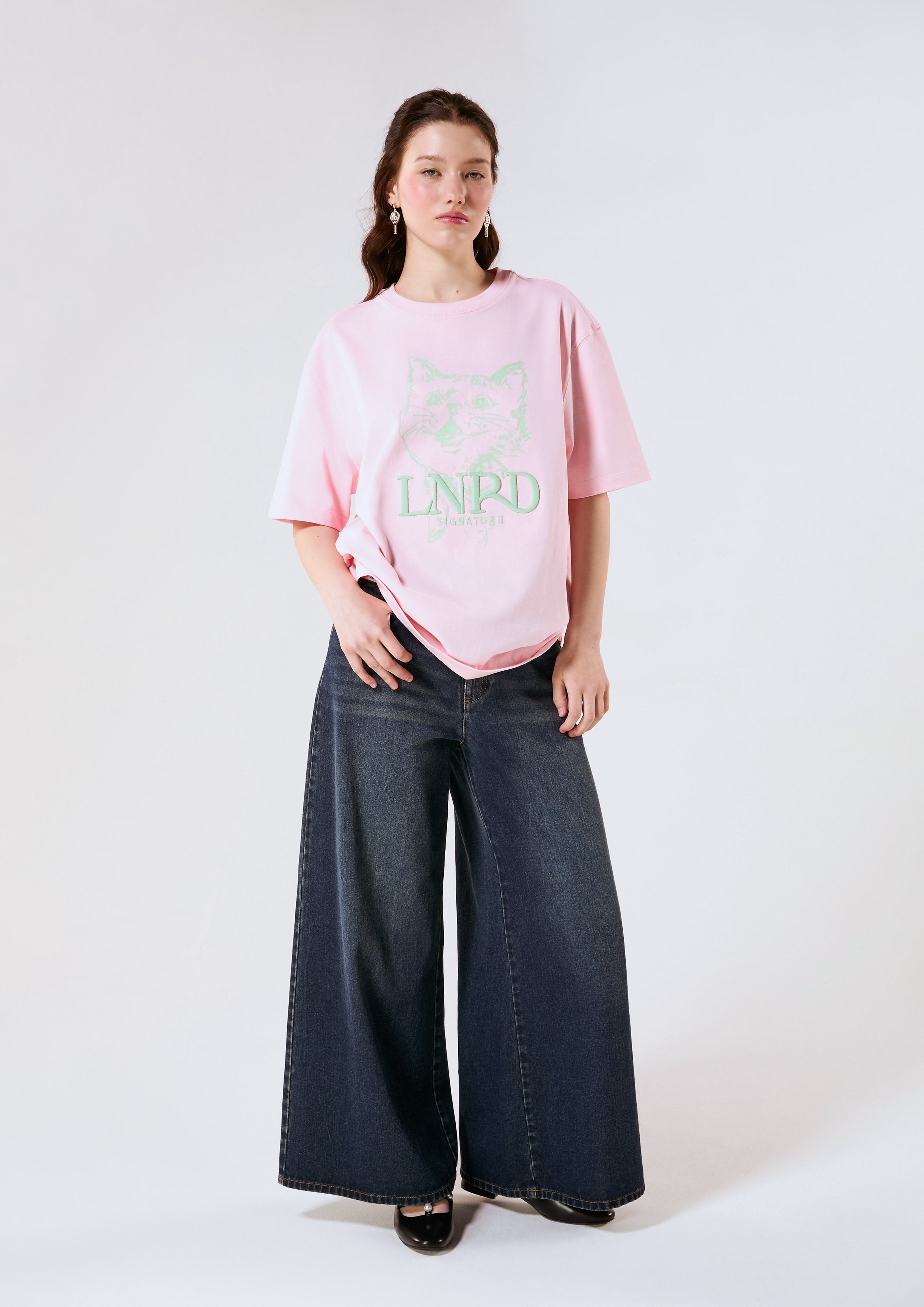 Tabby Cat Logo Oversized T-Shirt Signature Pink