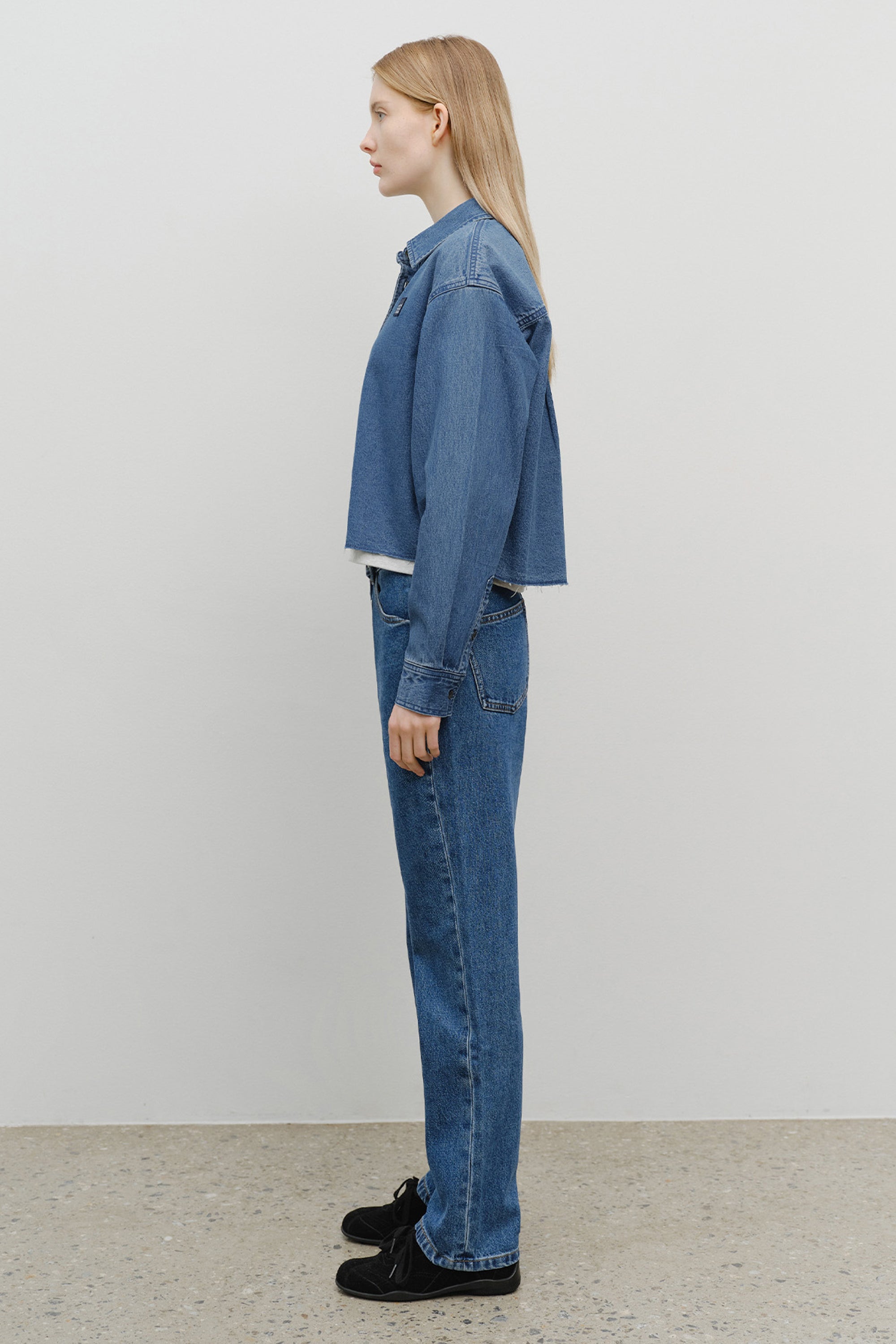 W Slim Straight Denim Pants Blue
