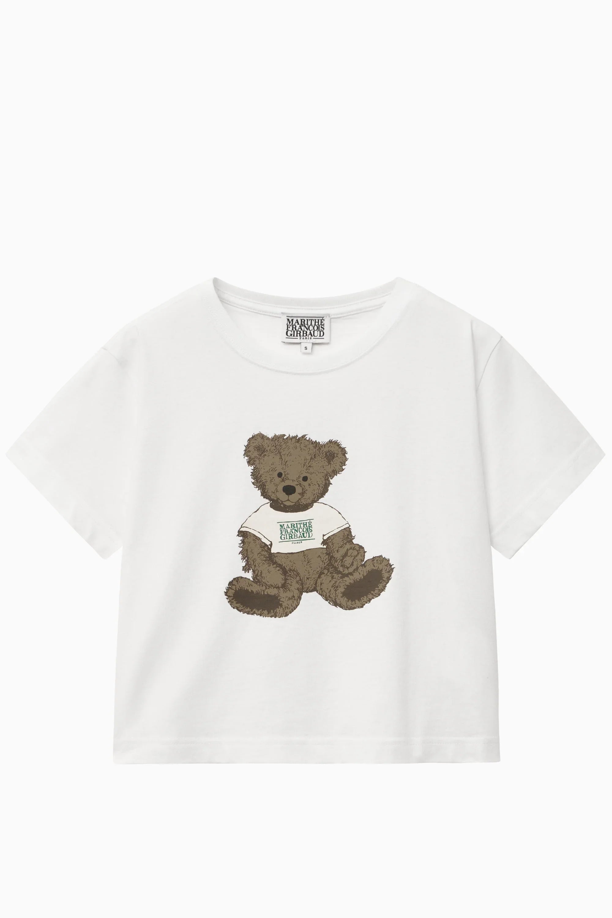 W Doodle Bear Crop Tee White / Beige