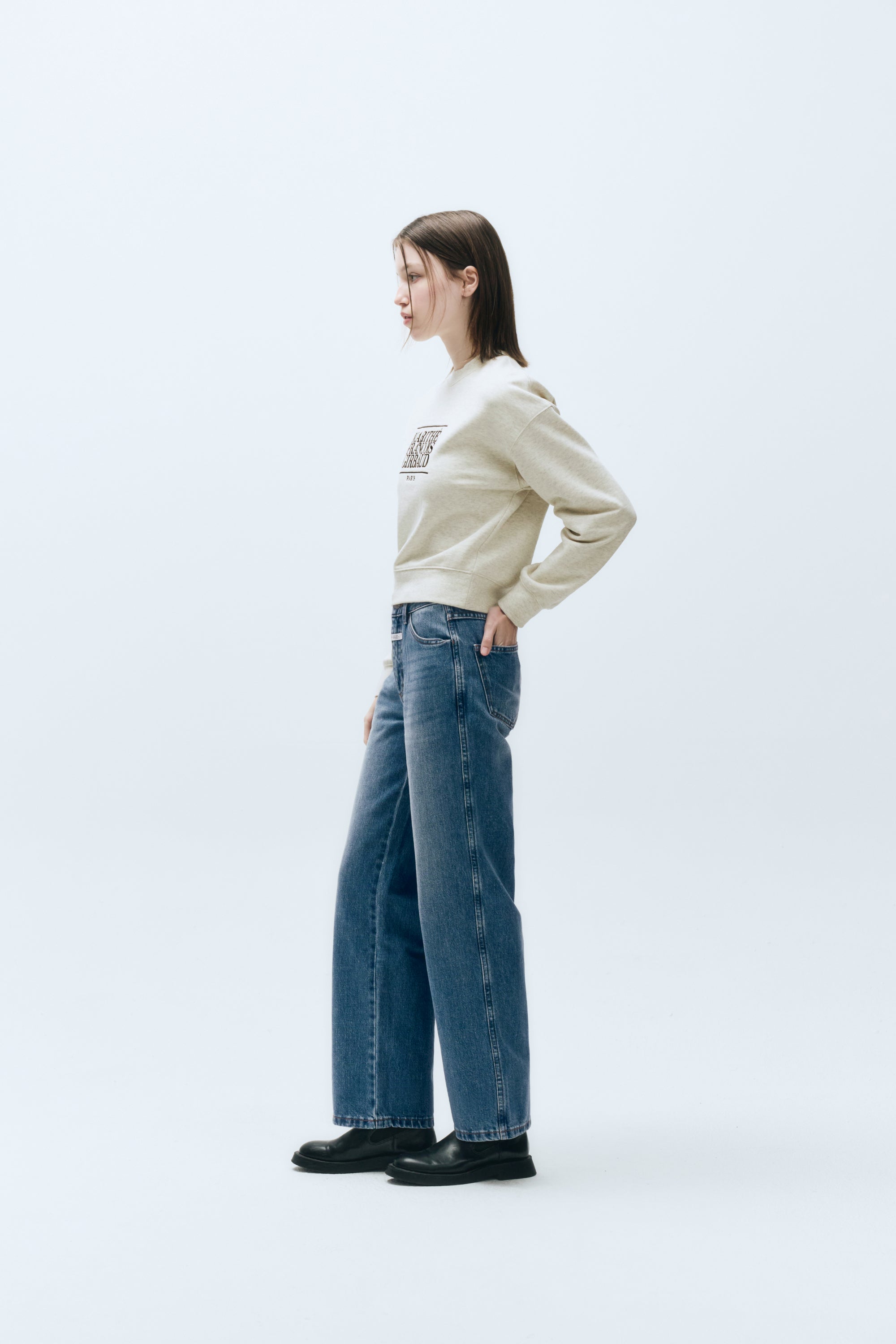 W High Straight Denim Pants Blue
