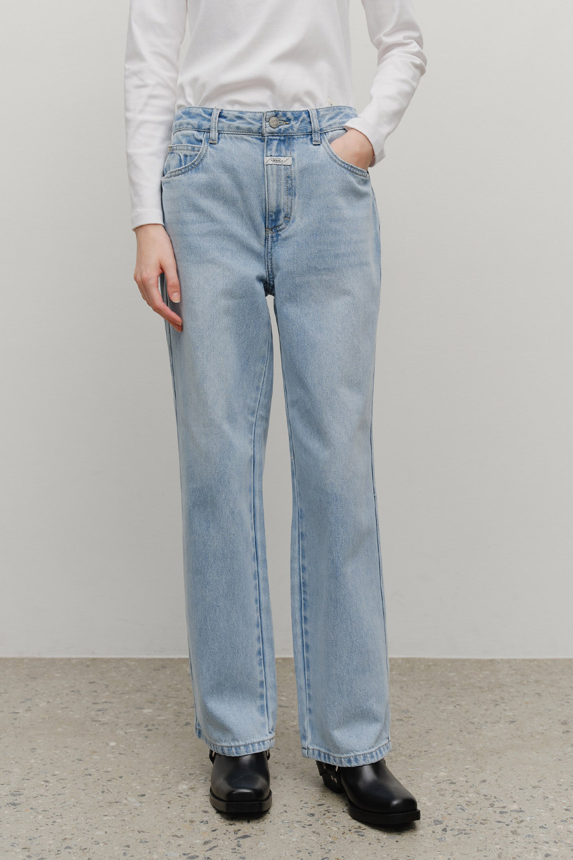 W High Straight Denim Pants Light Blue