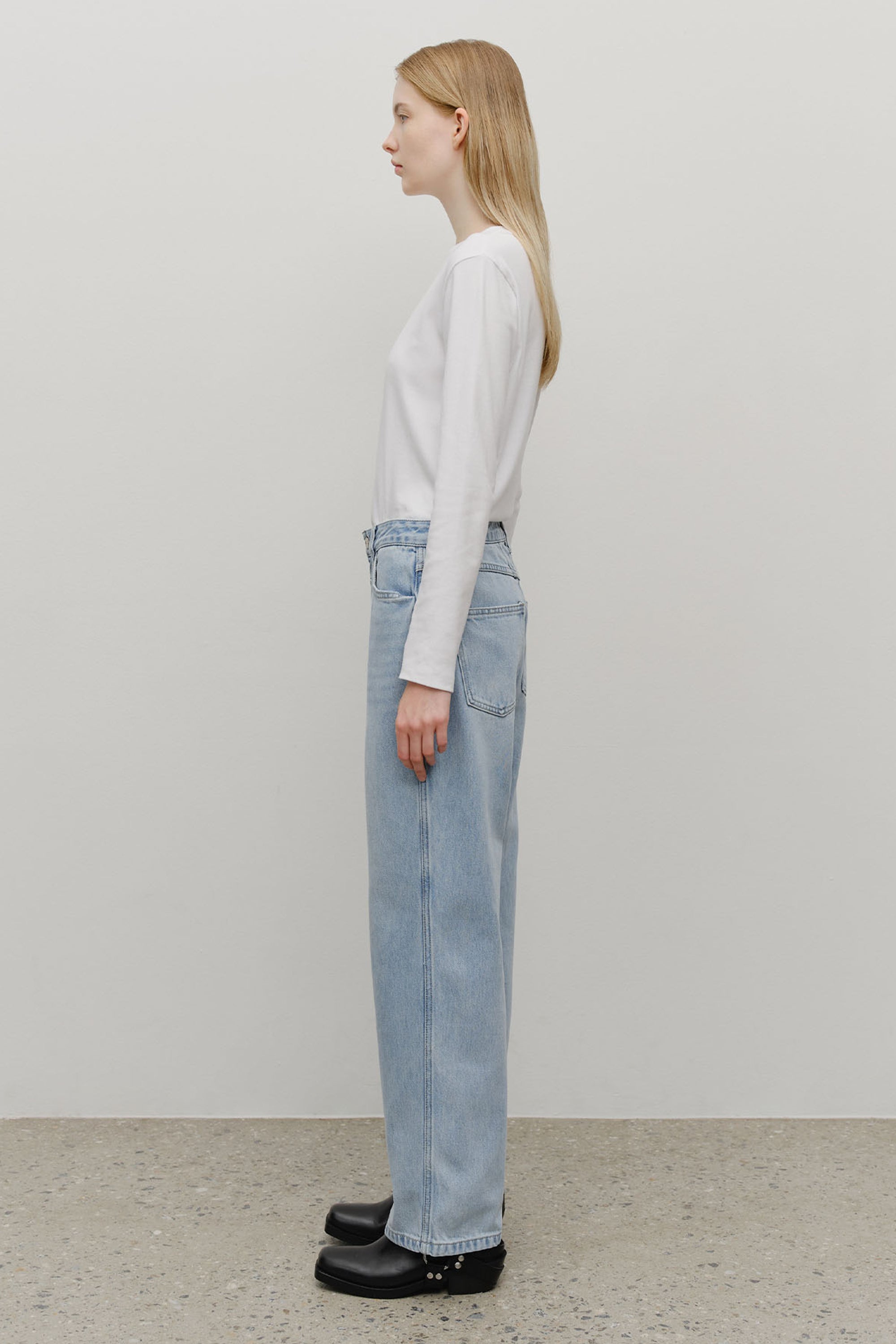 W High Straight Denim Pants Light Blue