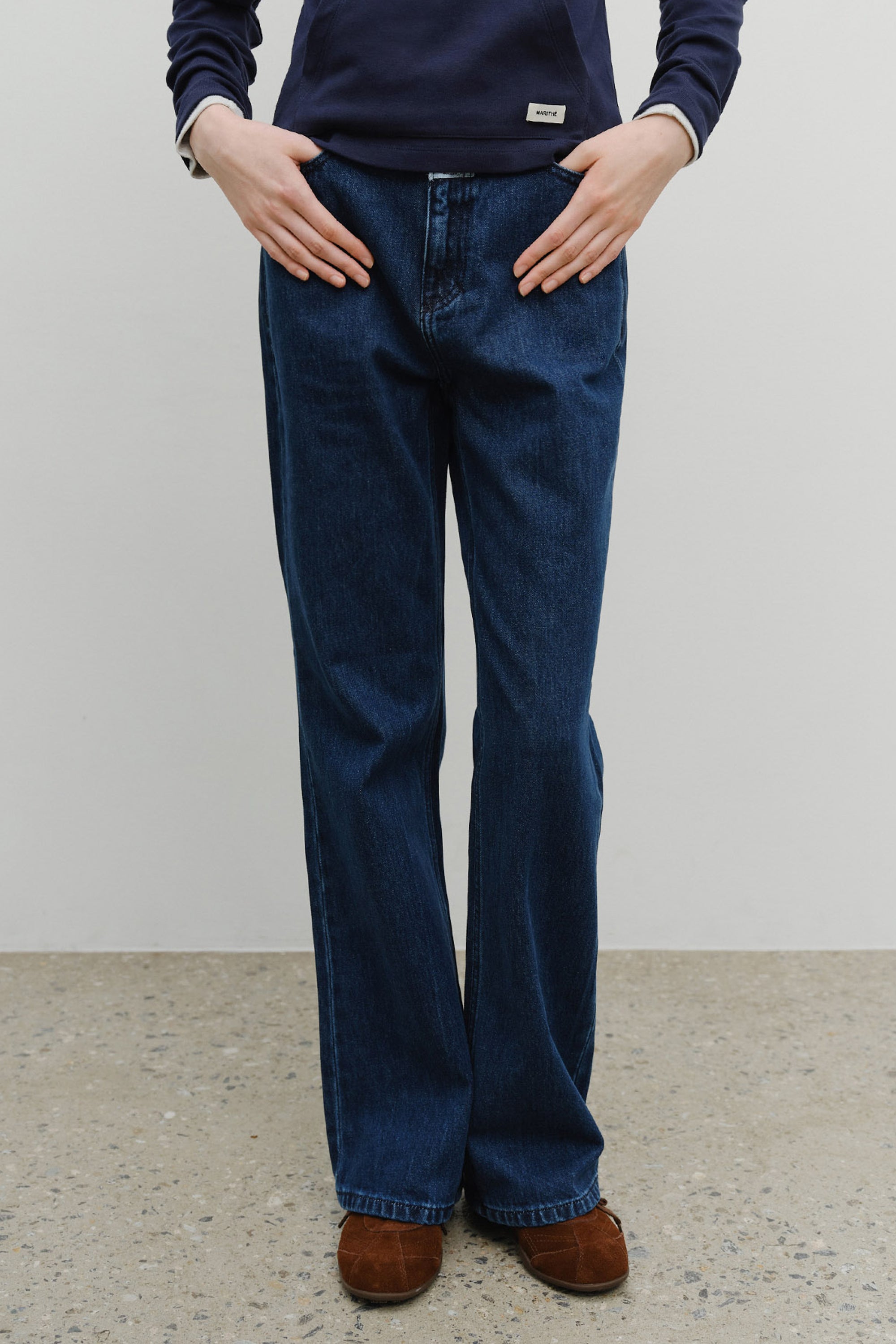 W Slim Boot-Cut Denim Pants Blue
