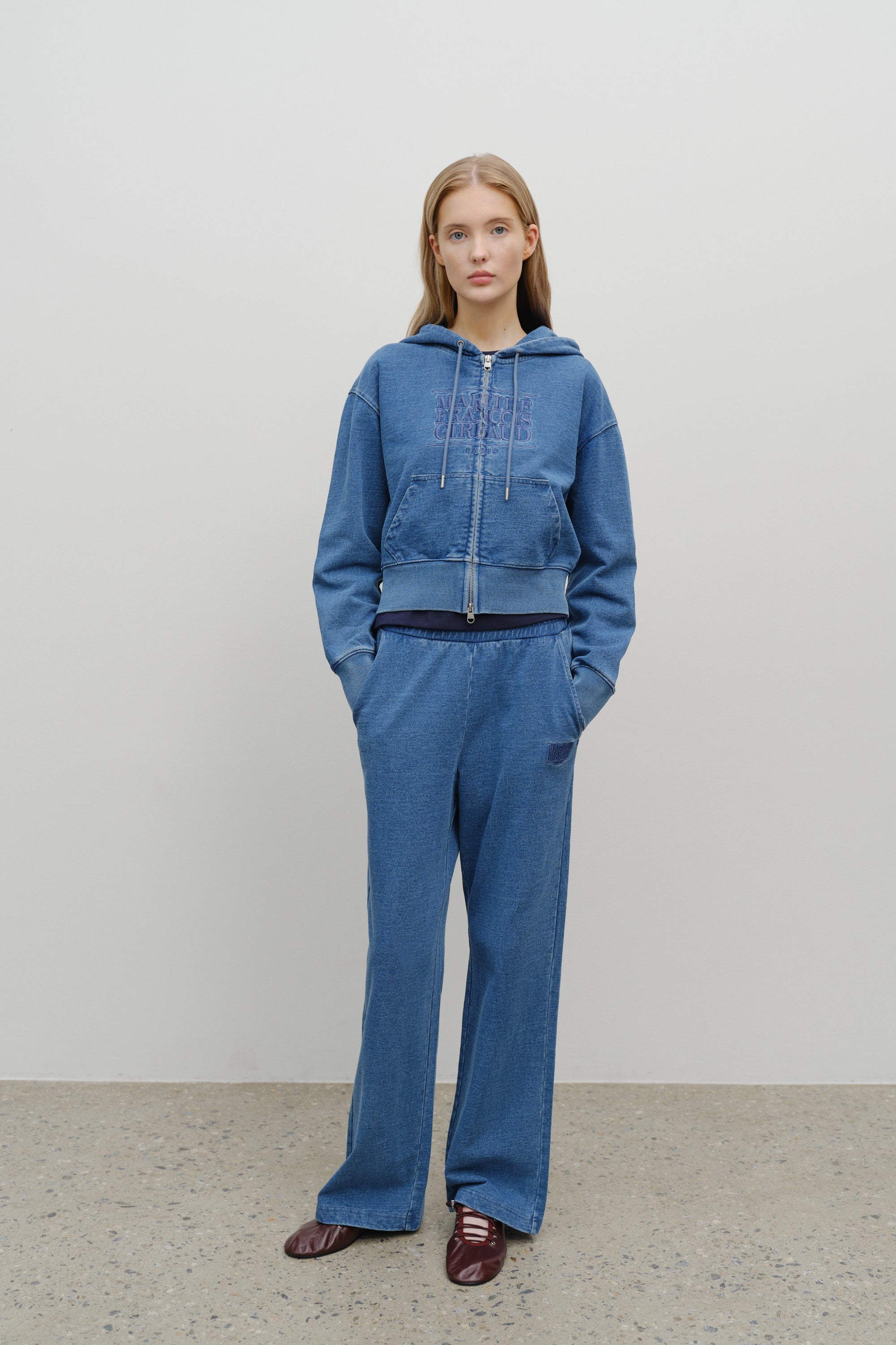 W Embro Cl Crop Hoodie Zipup Blue
