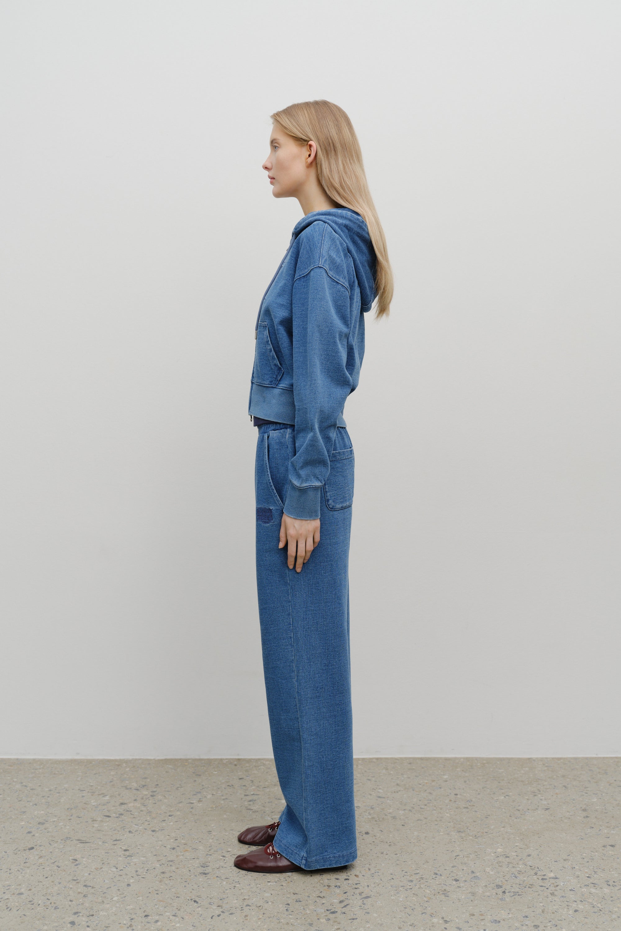 W Embro Cl Crop Hoodie Zipup Blue
