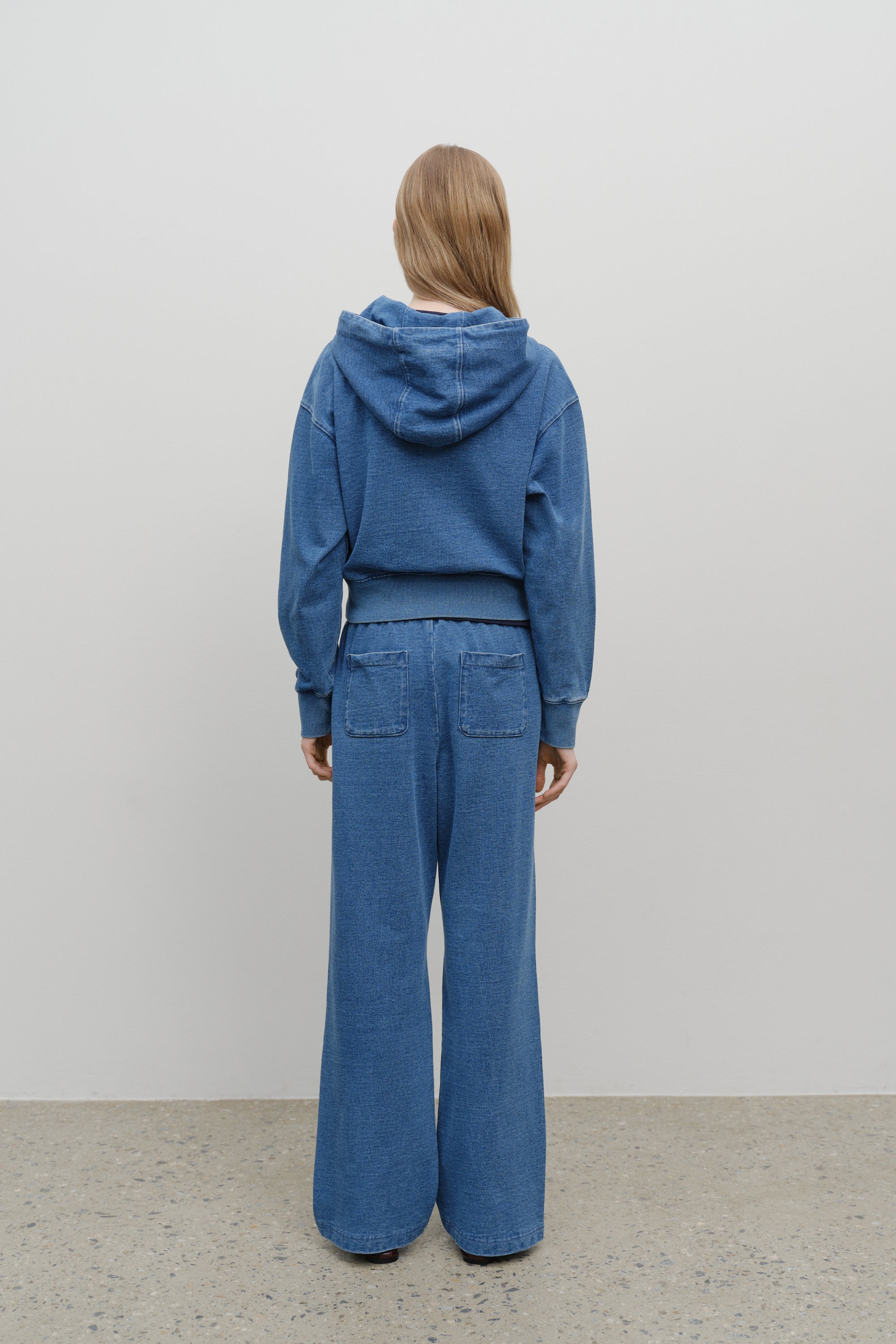W Embro Cl Crop Hoodie Zipup Blue
