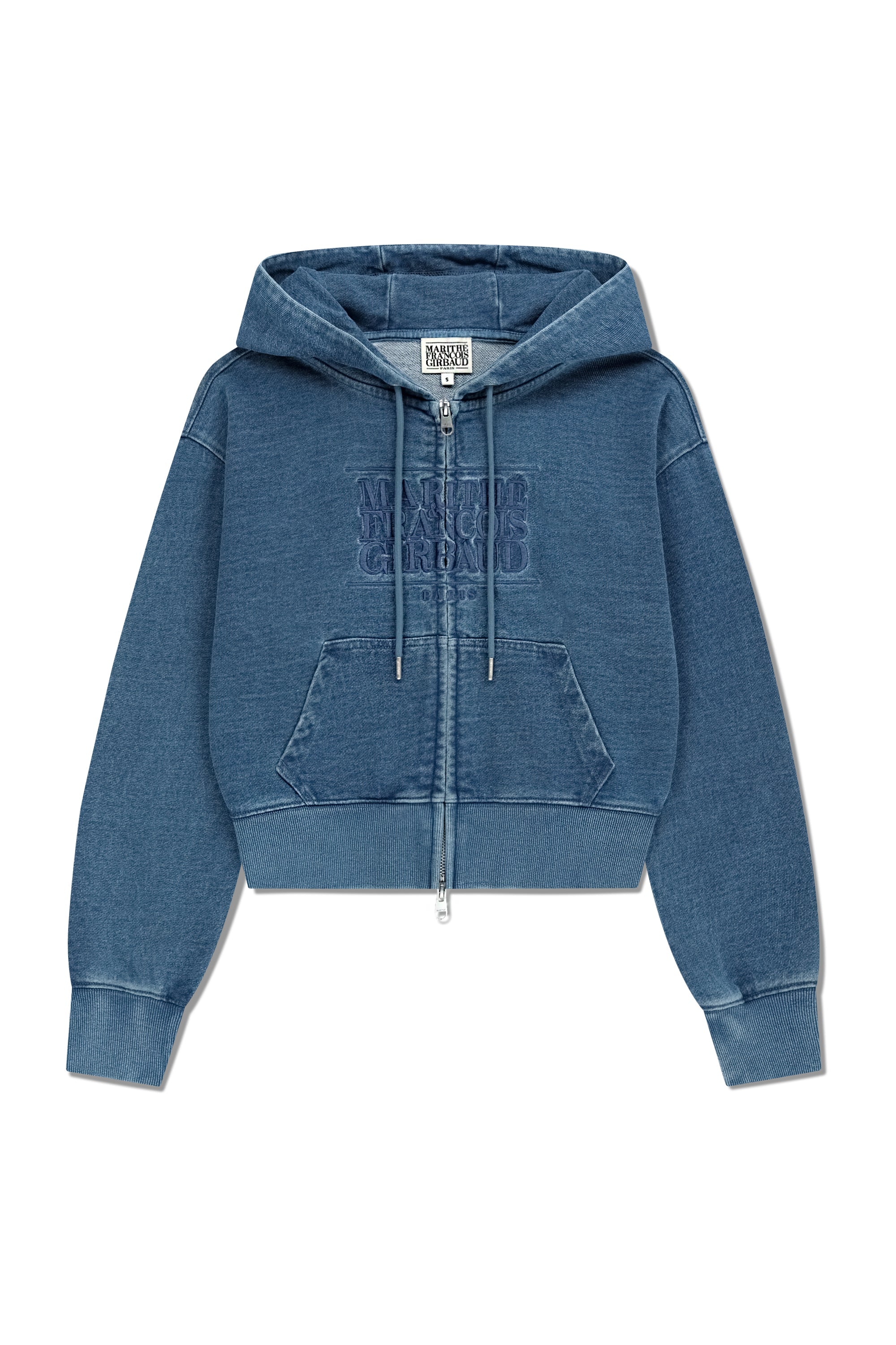 W Embro Cl Crop Hoodie Zipup Blue