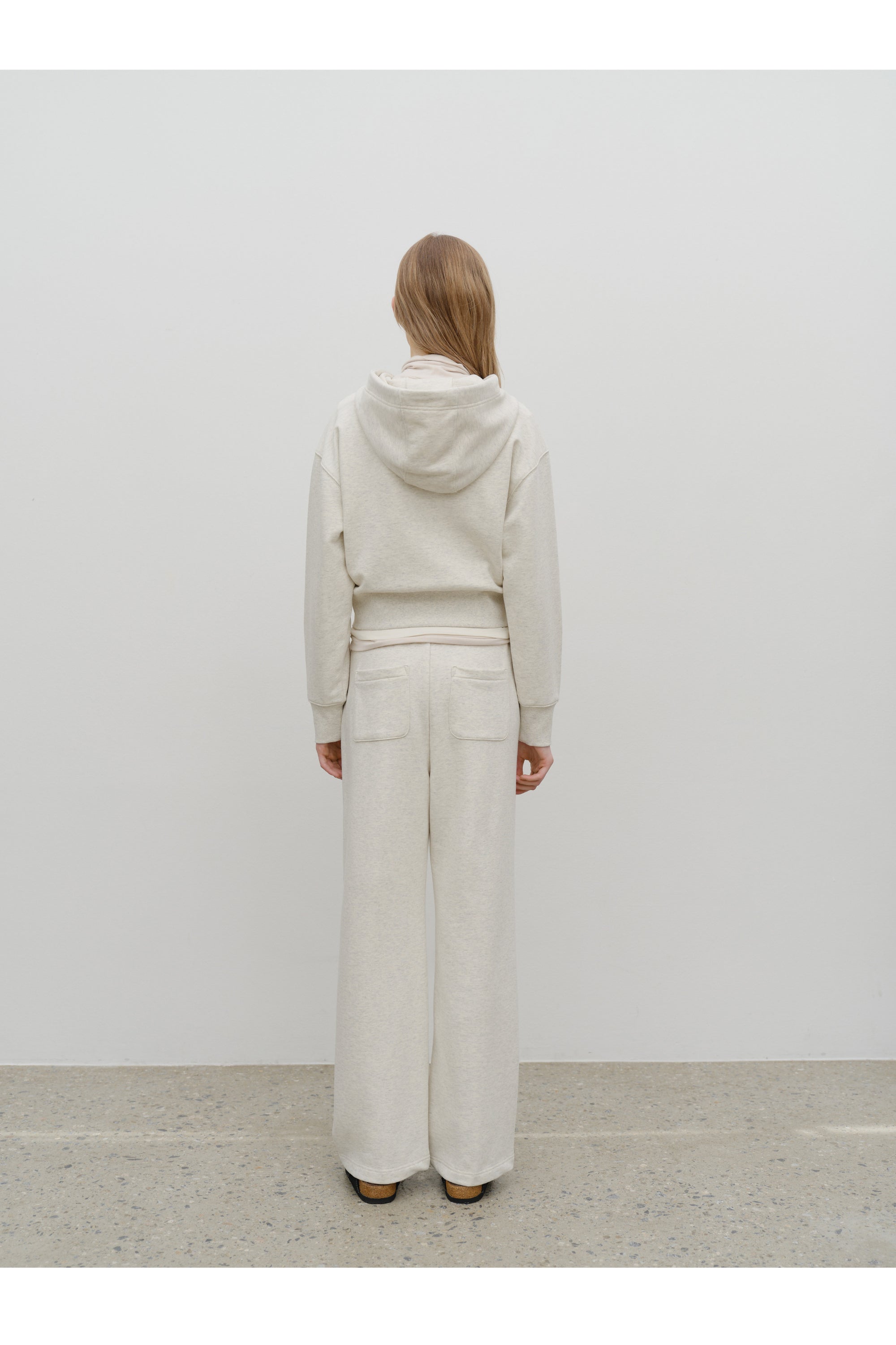 W Embro Cl Crop Hoodie Zipup Oatmeal