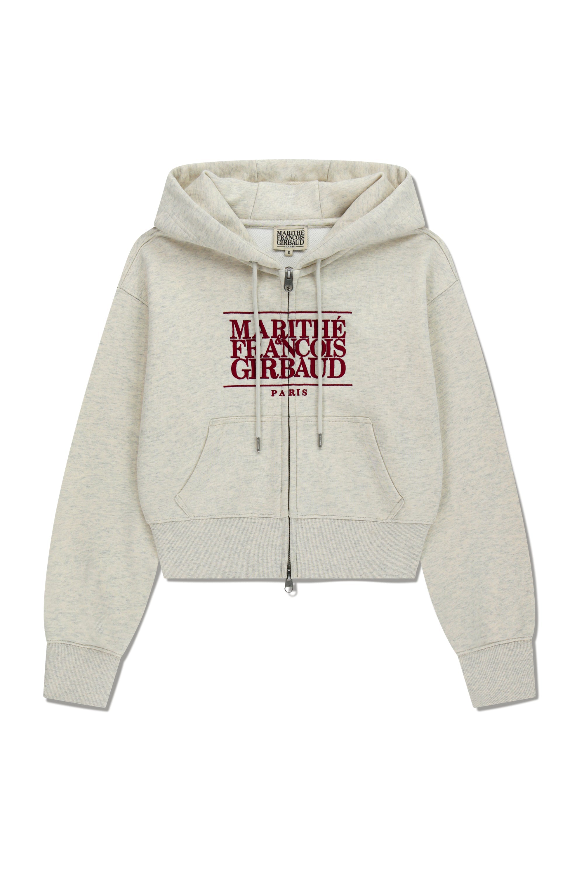 W Embro Cl Crop Hoodie Zipup Oatmeal