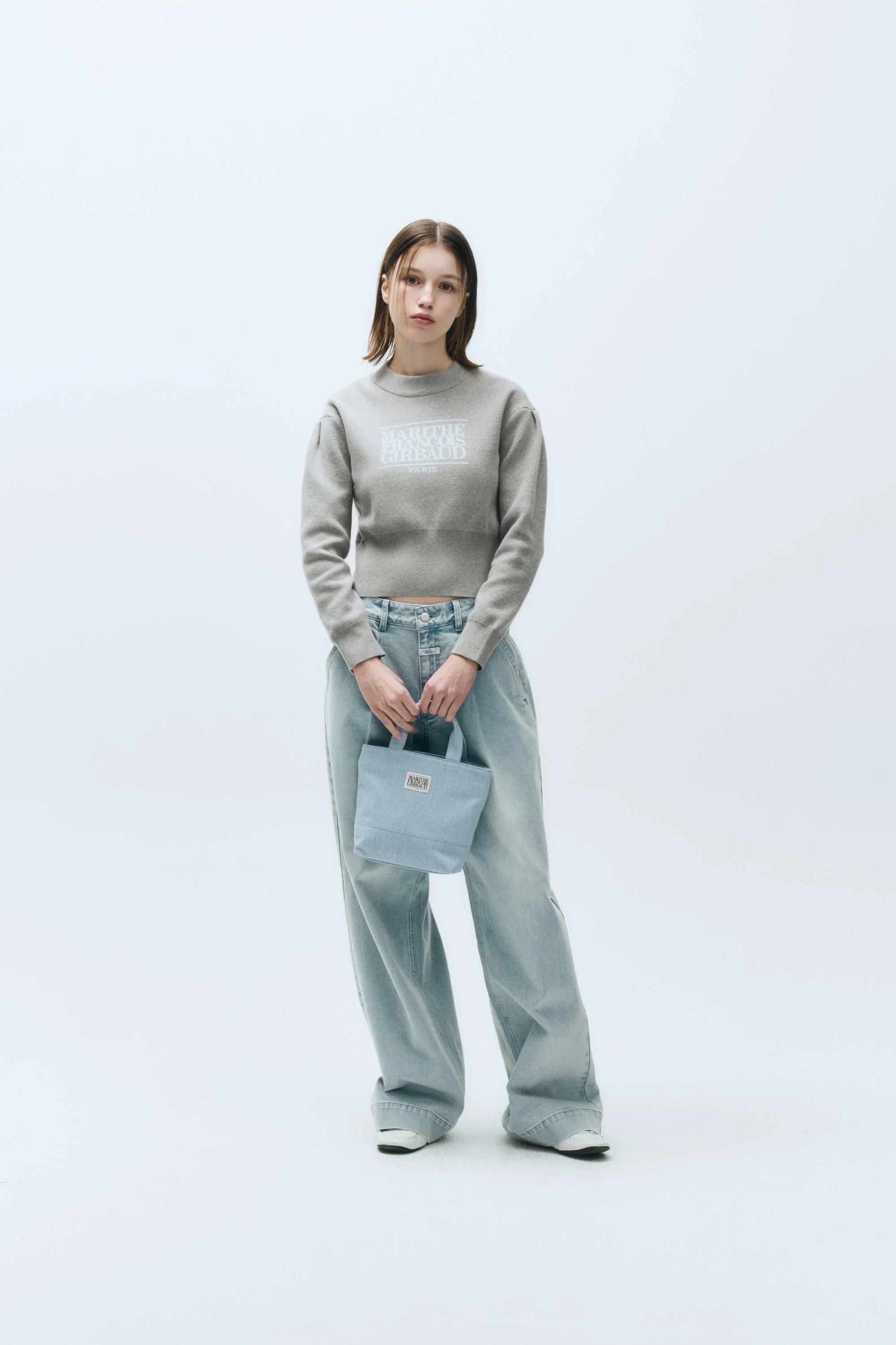 W Classic Logo Crop Knit Melange Gray