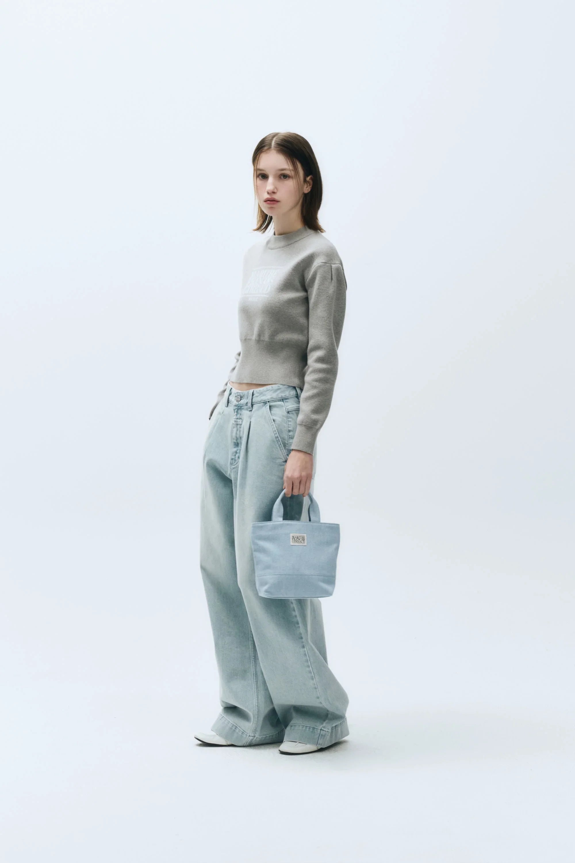 W Classic Logo Crop Knit Melange Gray