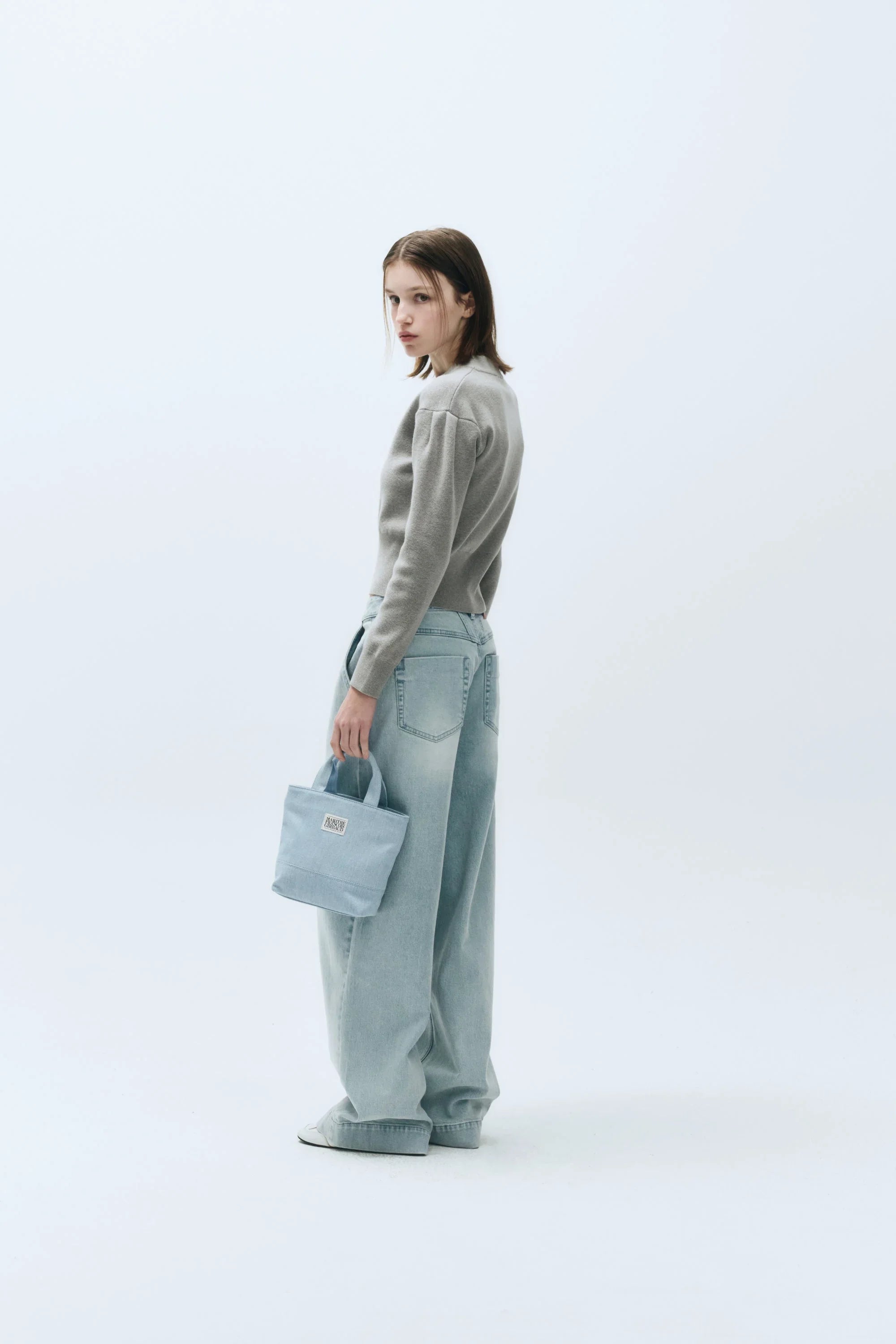 W Classic Logo Crop Knit Melange Gray