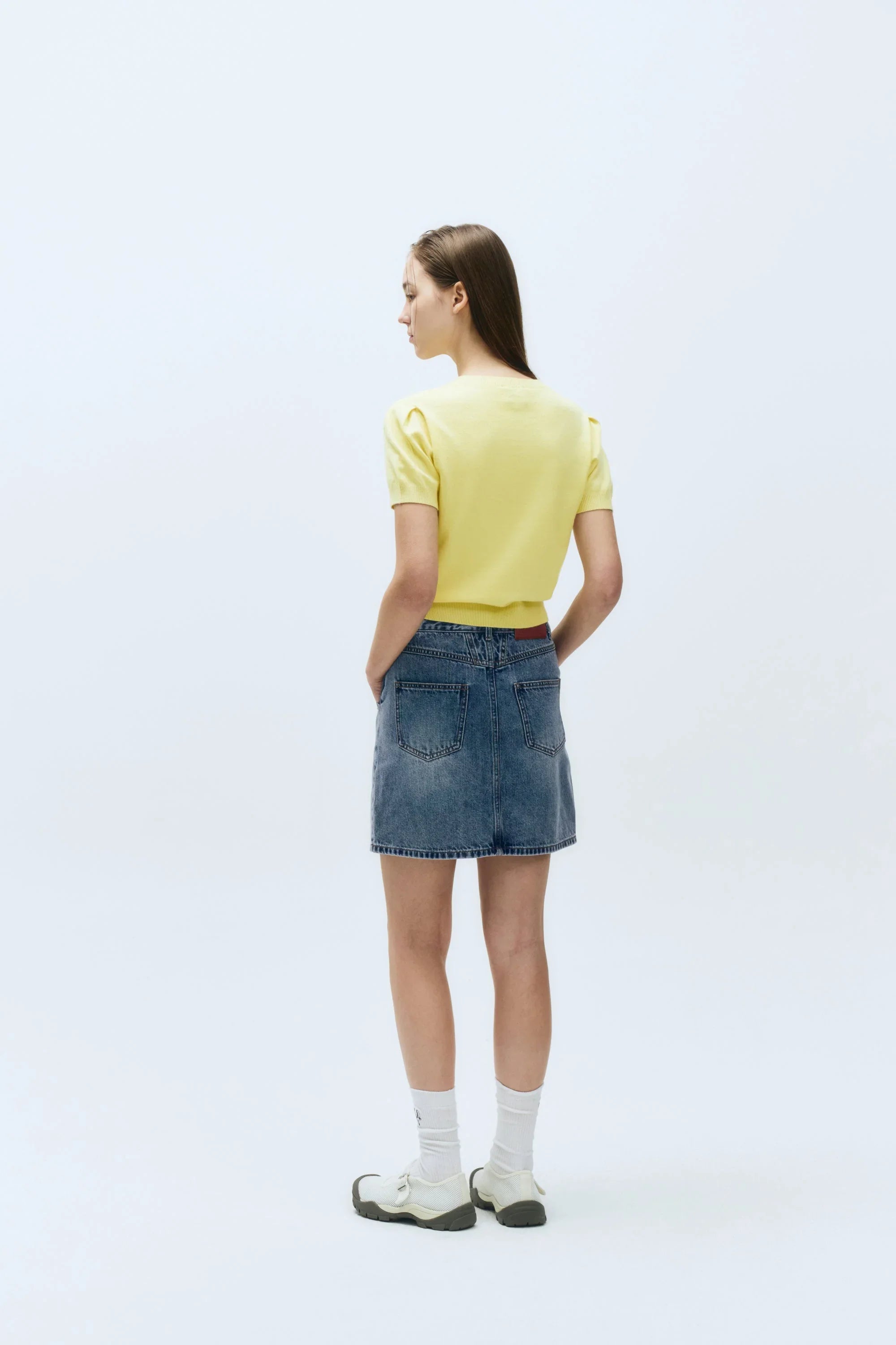 W Classic Logo Half Knit Light Yellow
