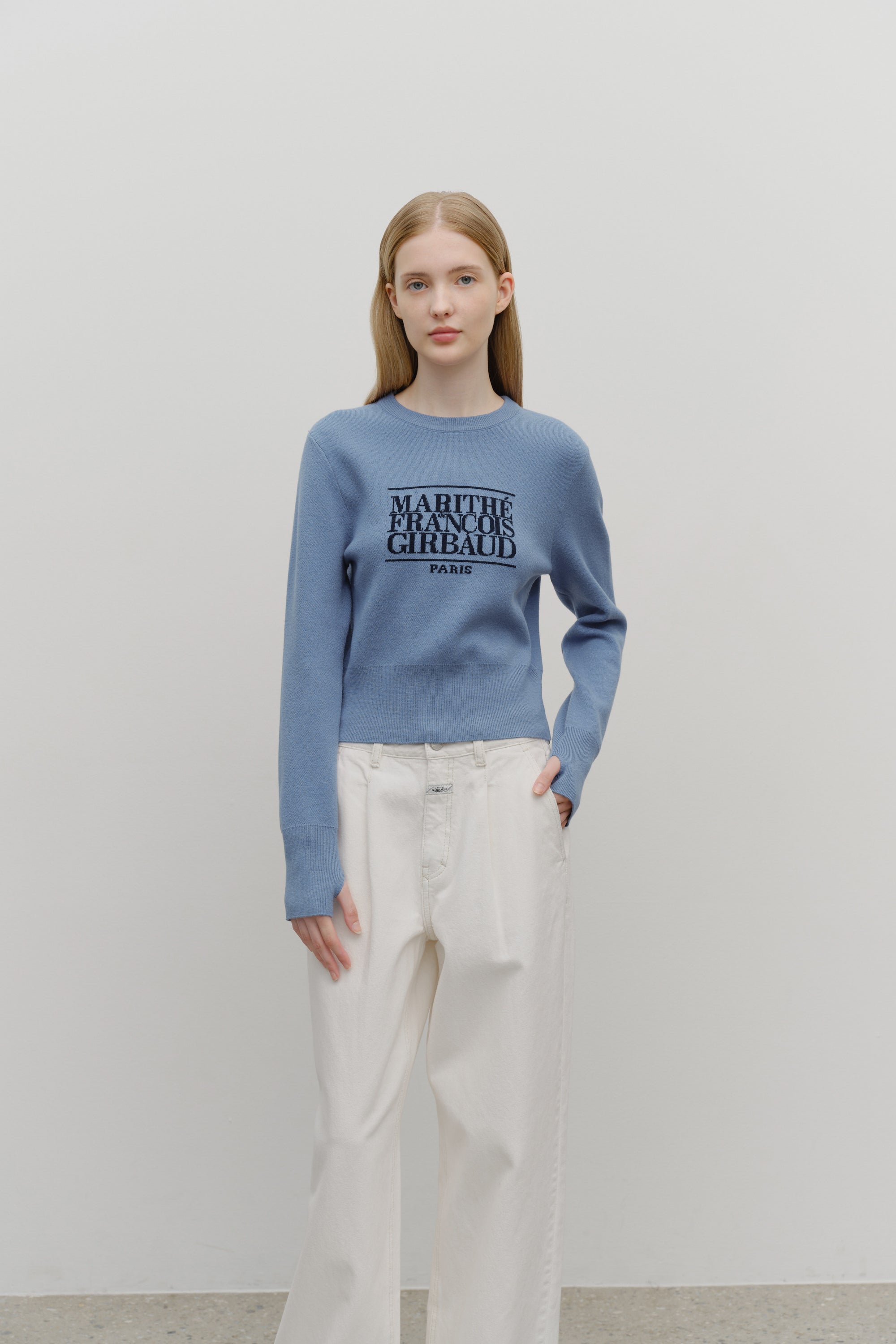 W Classic Logo Crop Knit Ash Blue