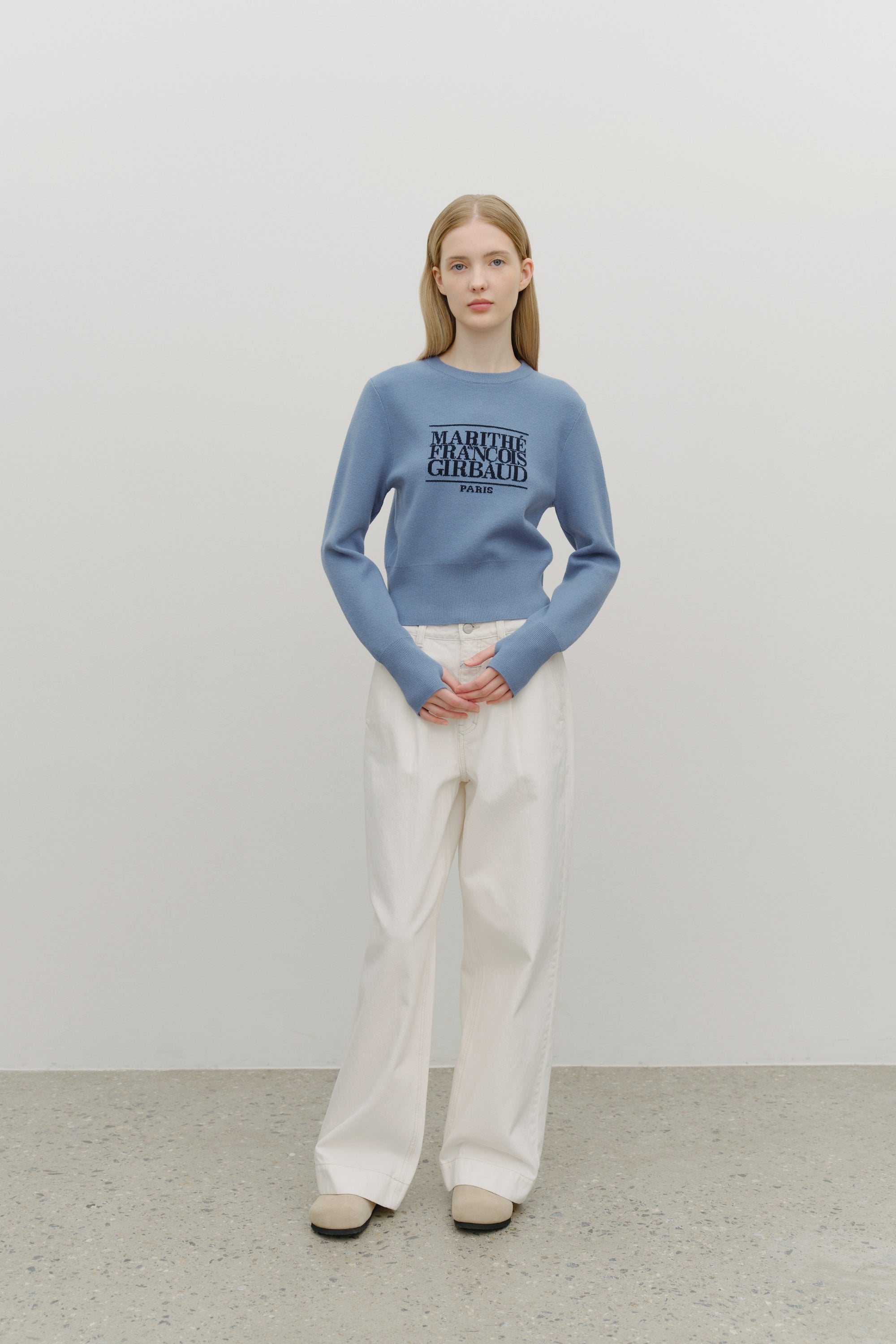 W Classic Logo Crop Knit Ash Blue