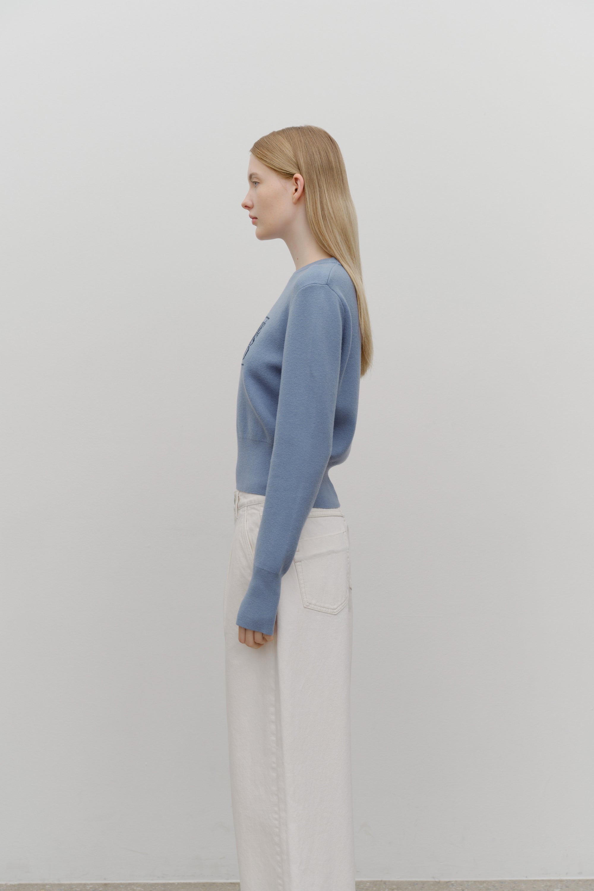 W Classic Logo Crop Knit Ash Blue