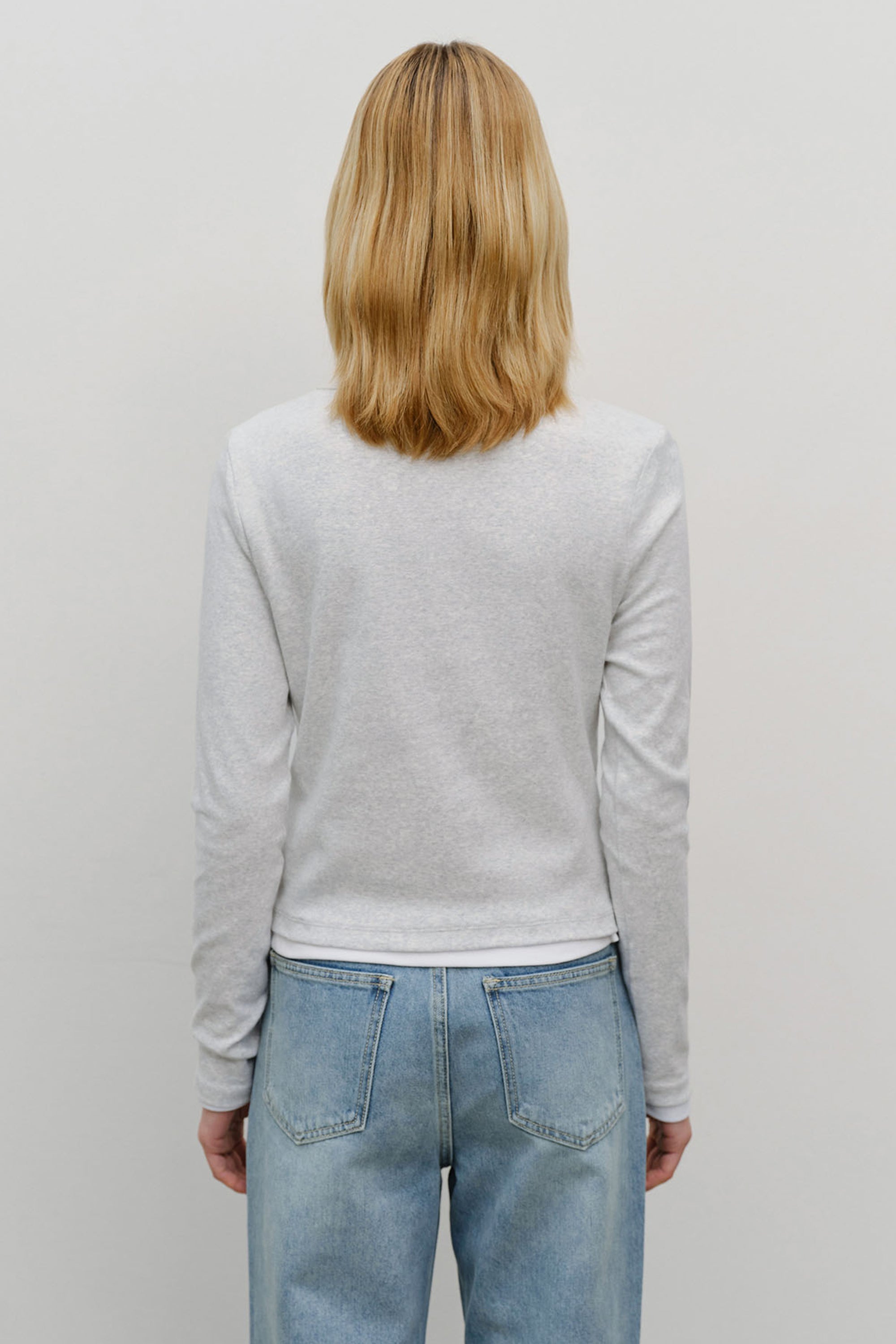 W Basic Cotton Cardigan Light Heather Gray