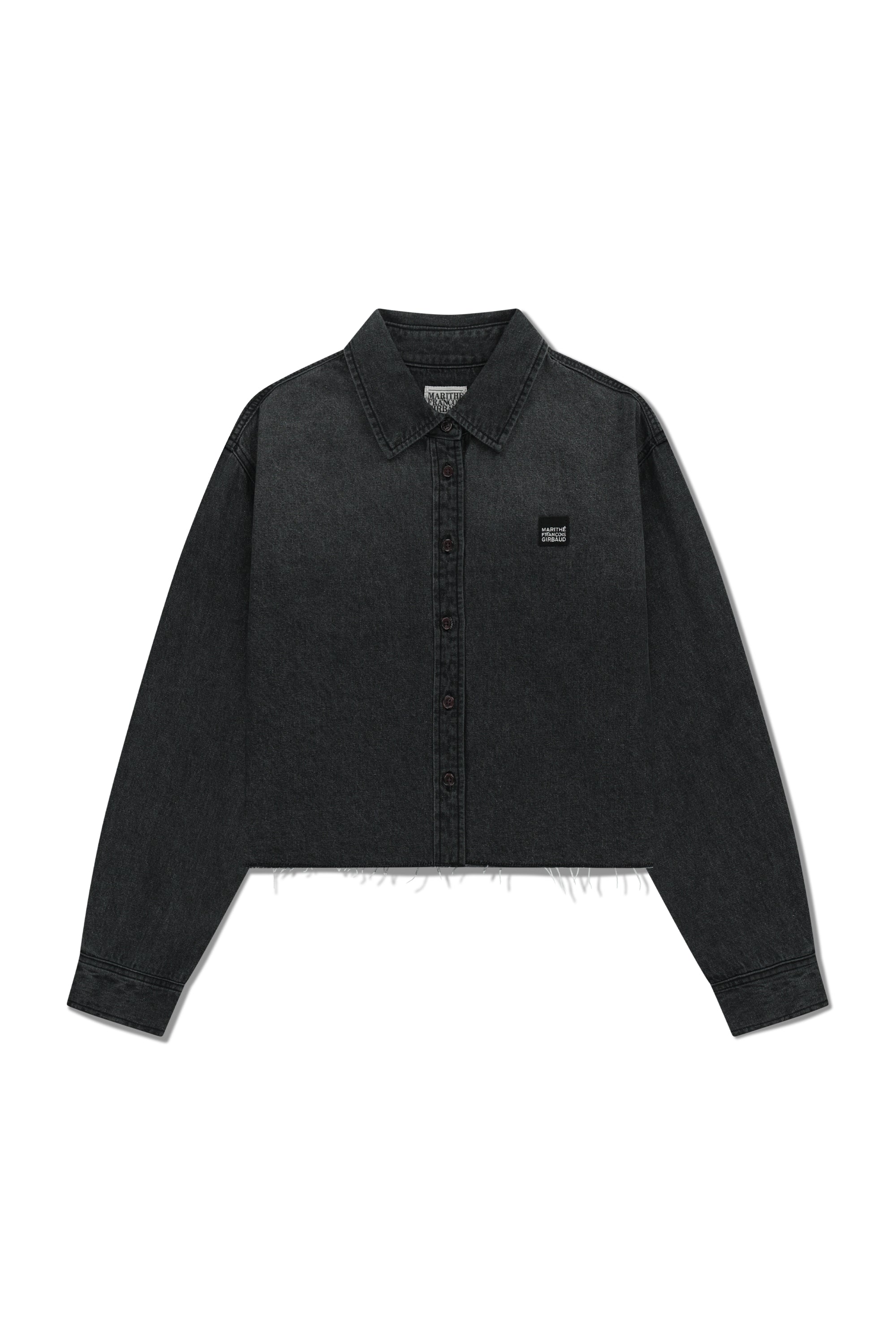 W Heritage Letter Logo Denim Crop Shirt Black