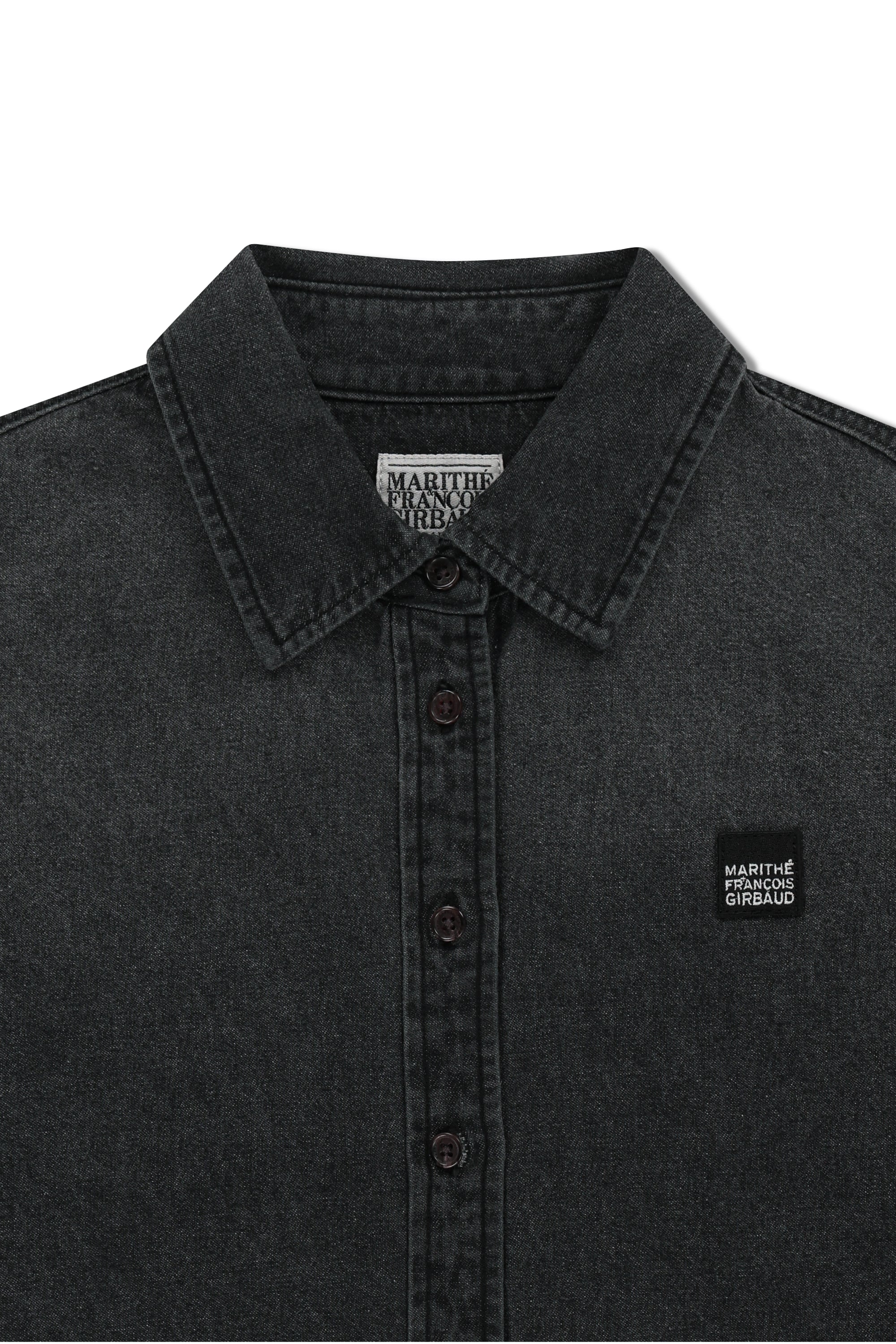 W Heritage Letter Logo Denim Crop Shirt Black
