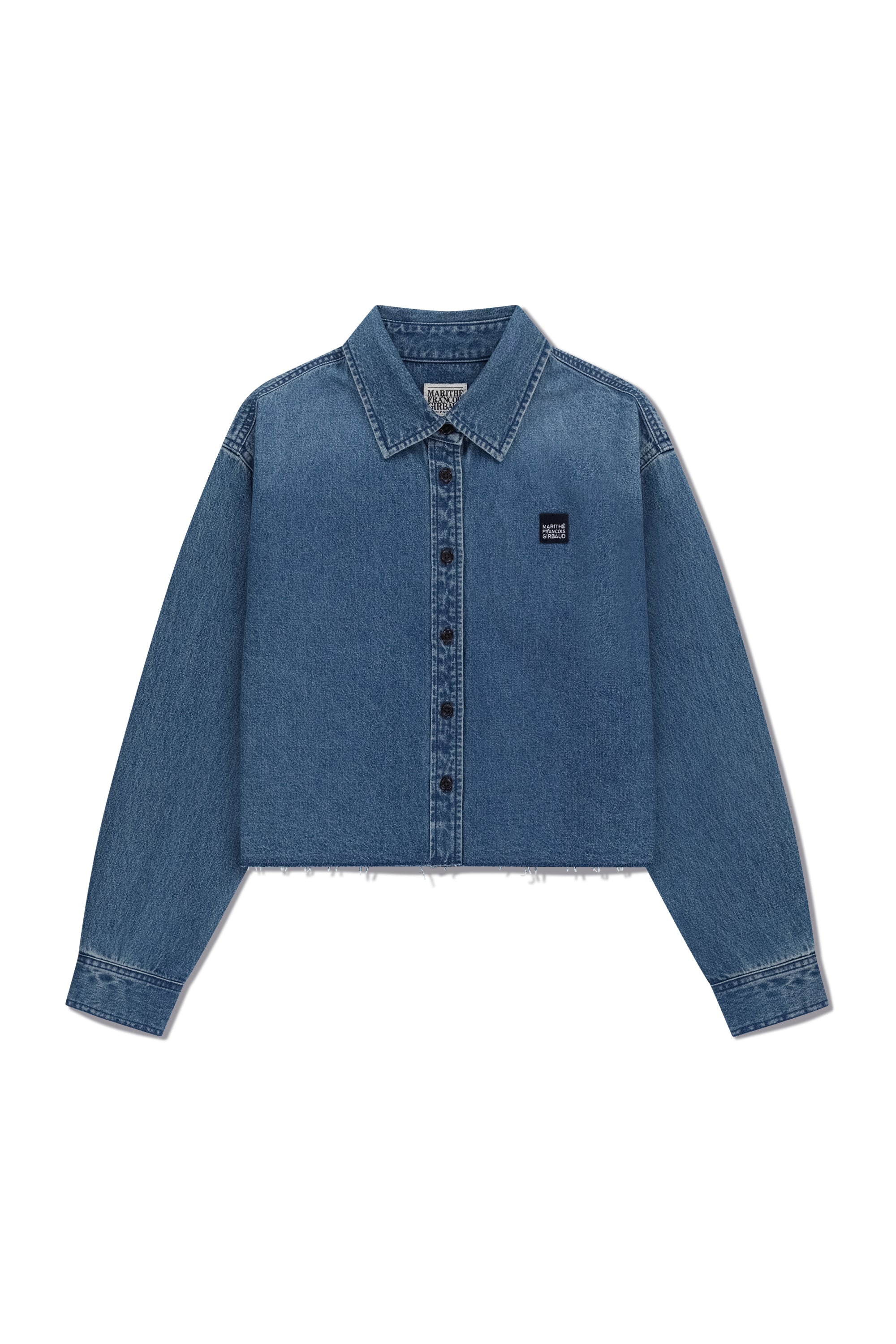 W Heritage Letter Logo Denim Crop Shirt Blue