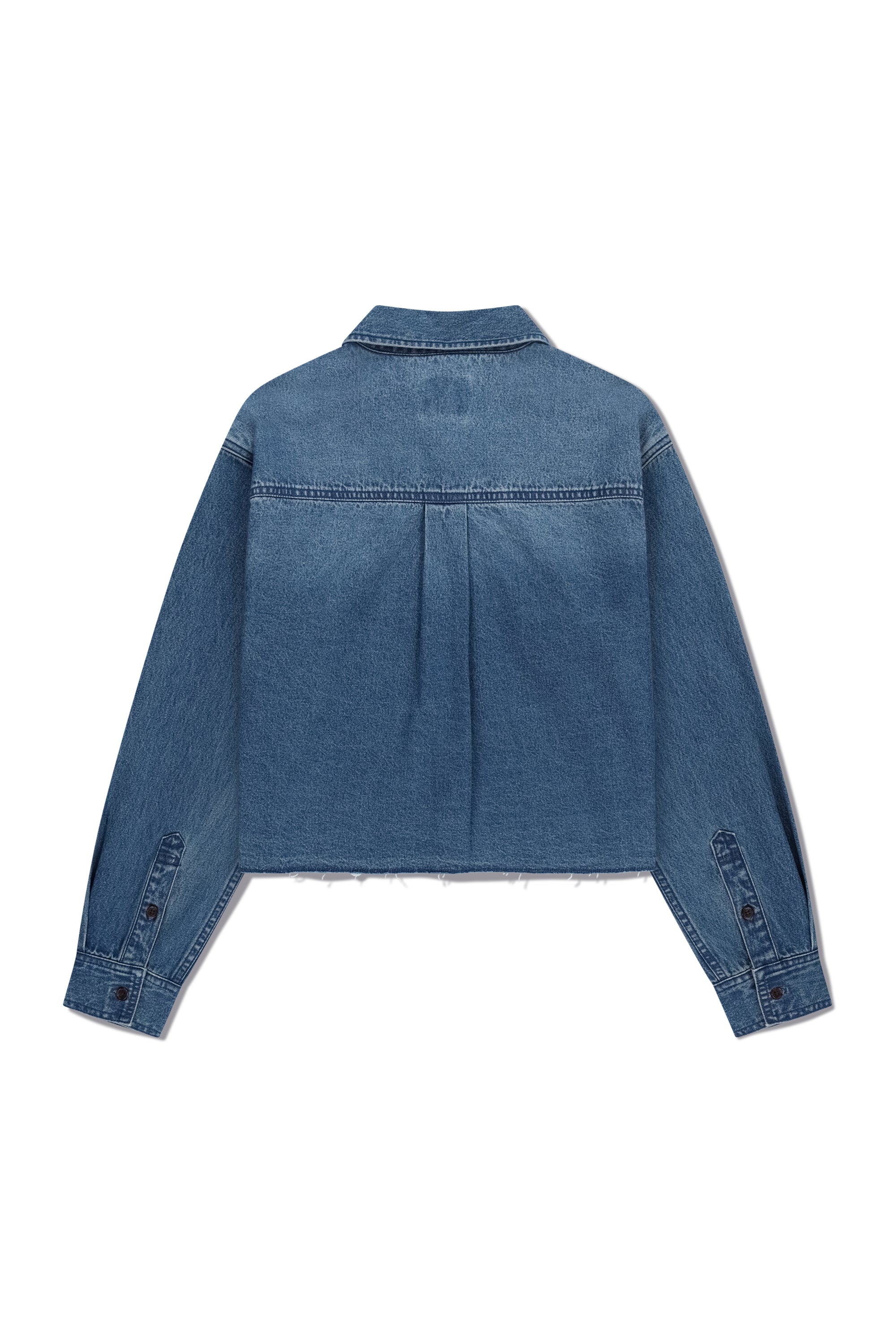 W Heritage Letter Logo Denim Crop Shirt Blue