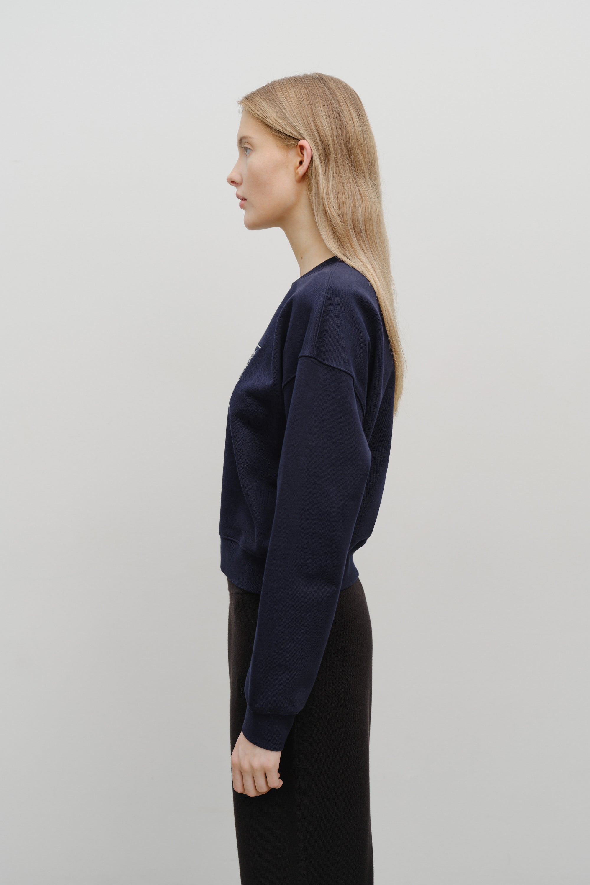 W Classic Logo Crop Sweatshirt Navy