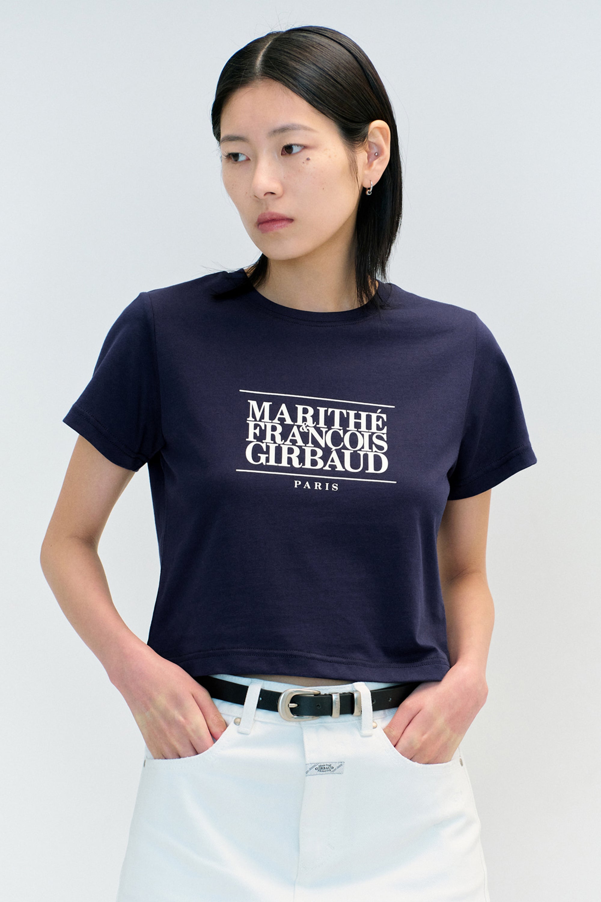 W Classic Logo Crop Tee Navy