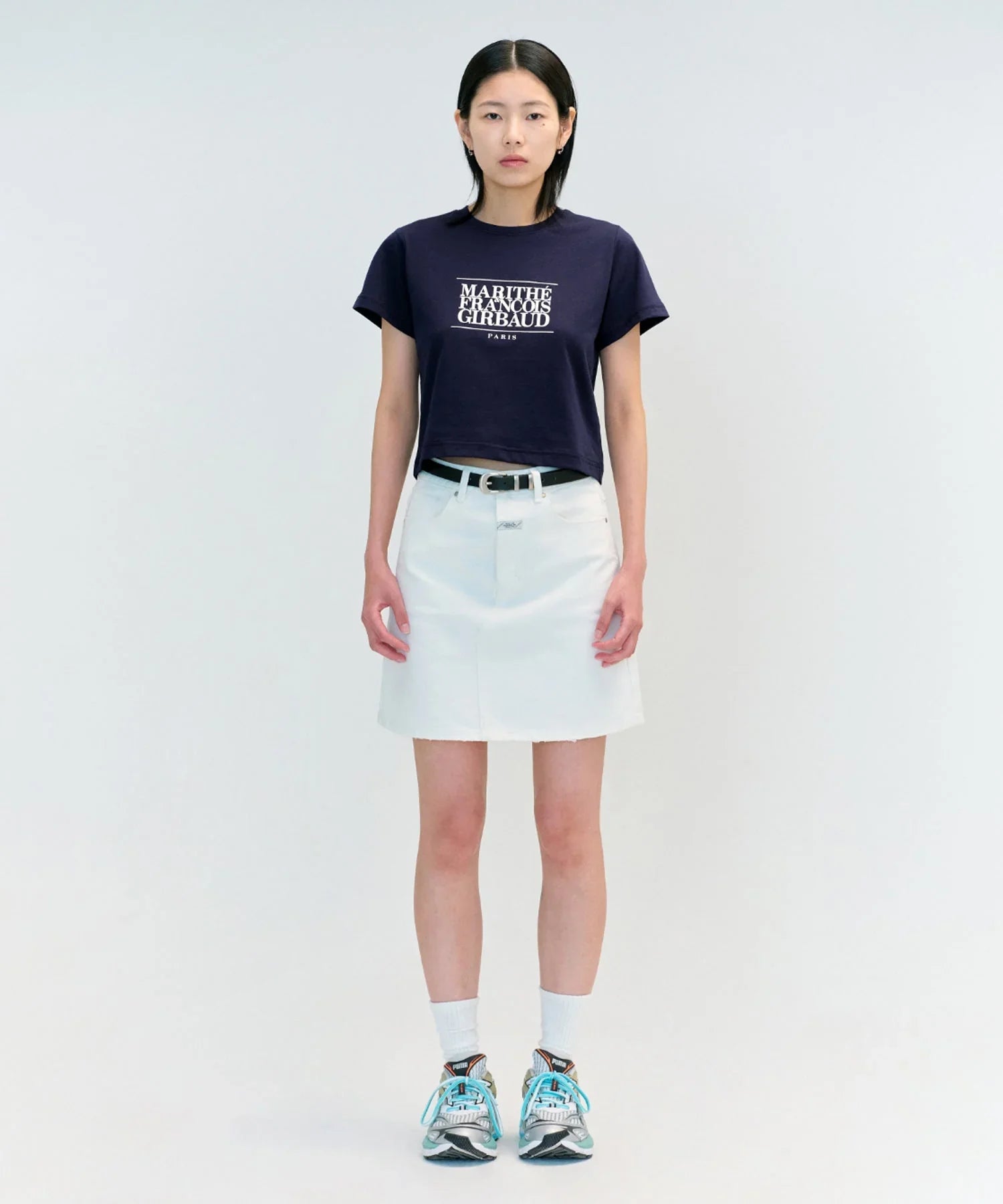 W Classic Logo Crop Tee Navy