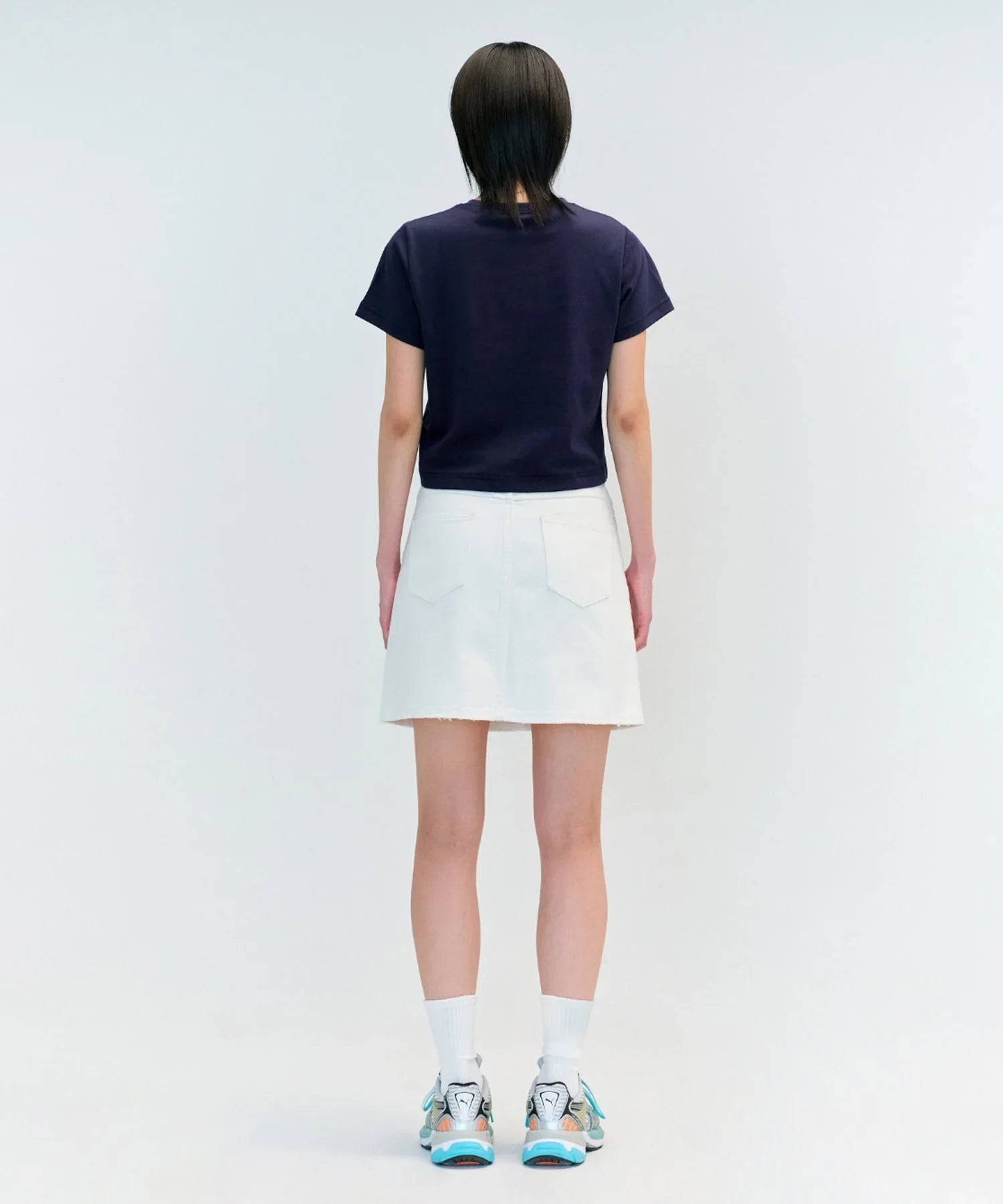 W Classic Logo Crop Tee Navy
