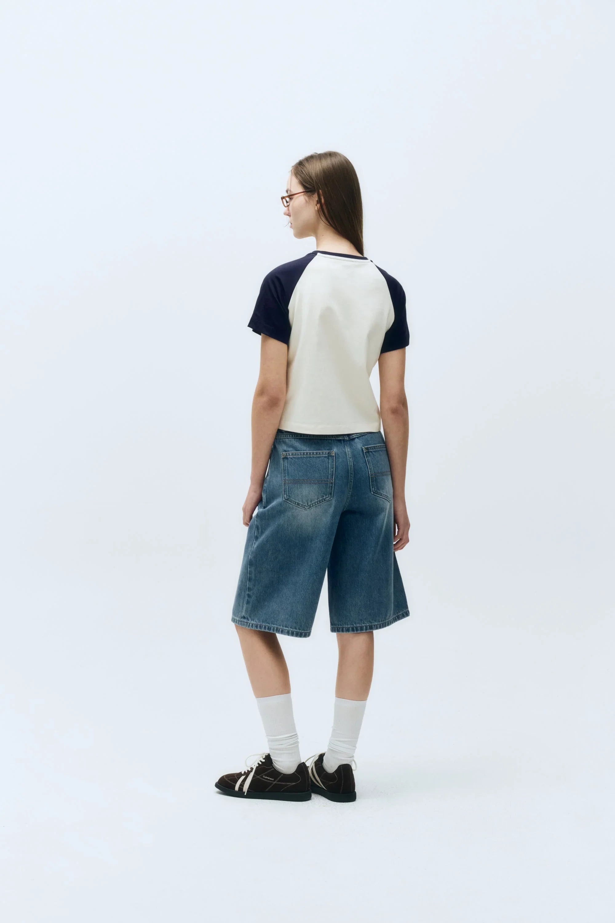 W Regular Logo Raglan Crop Tee Navy