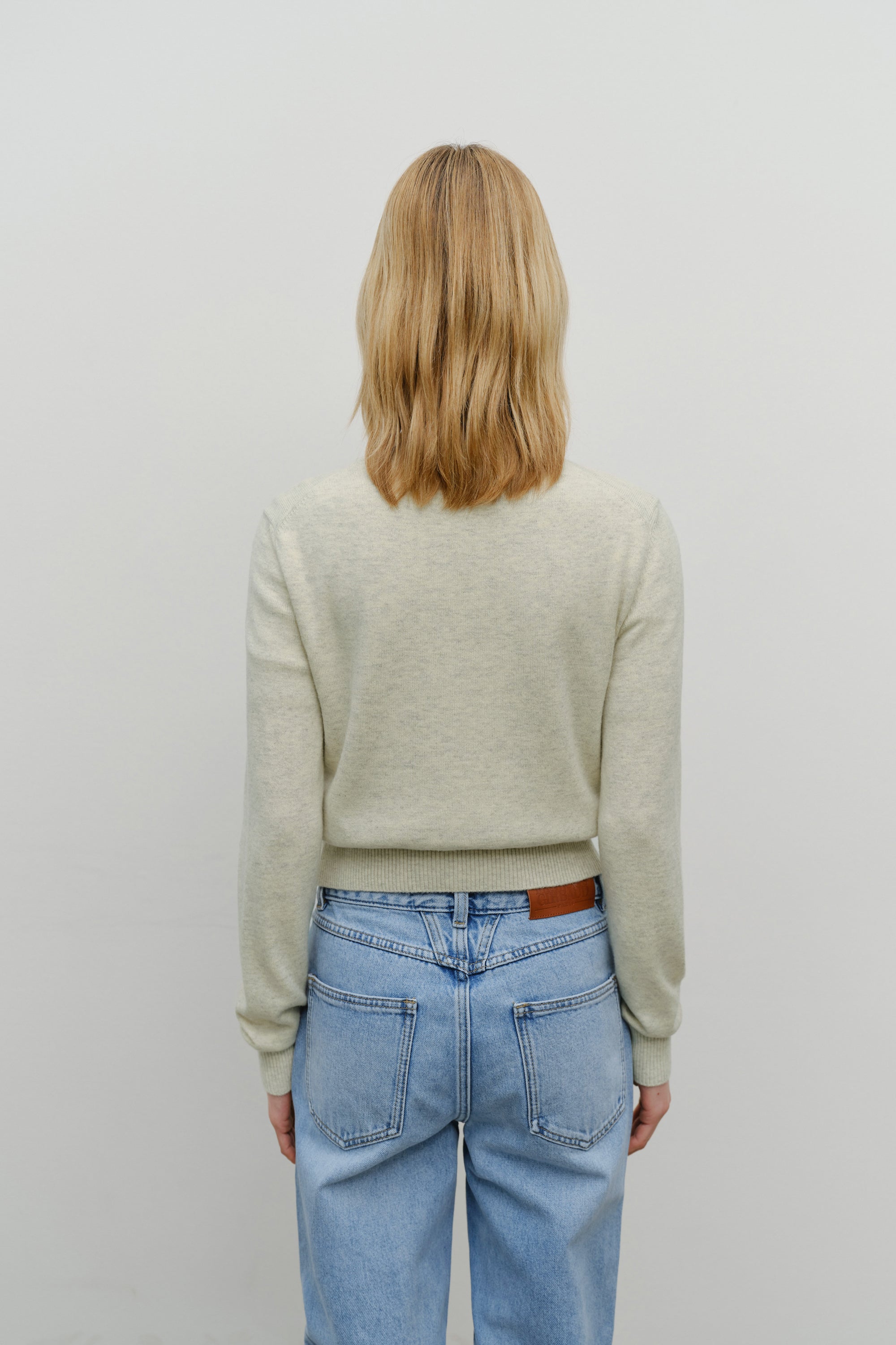 W Half Knit Round Neck Cardigan Set Up Oatmeal