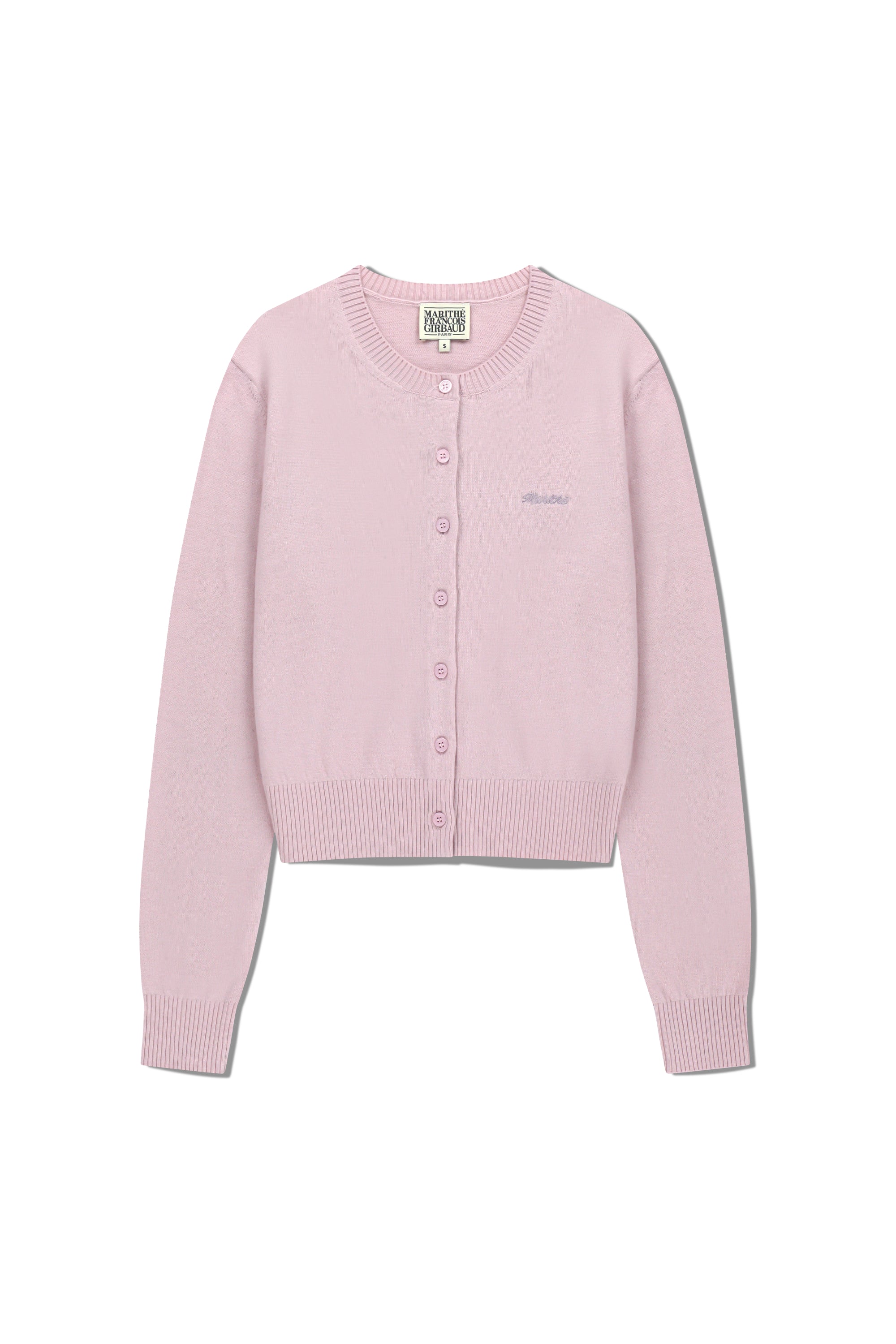 W Half Knit Round Neck Cardigan Set Up Pink