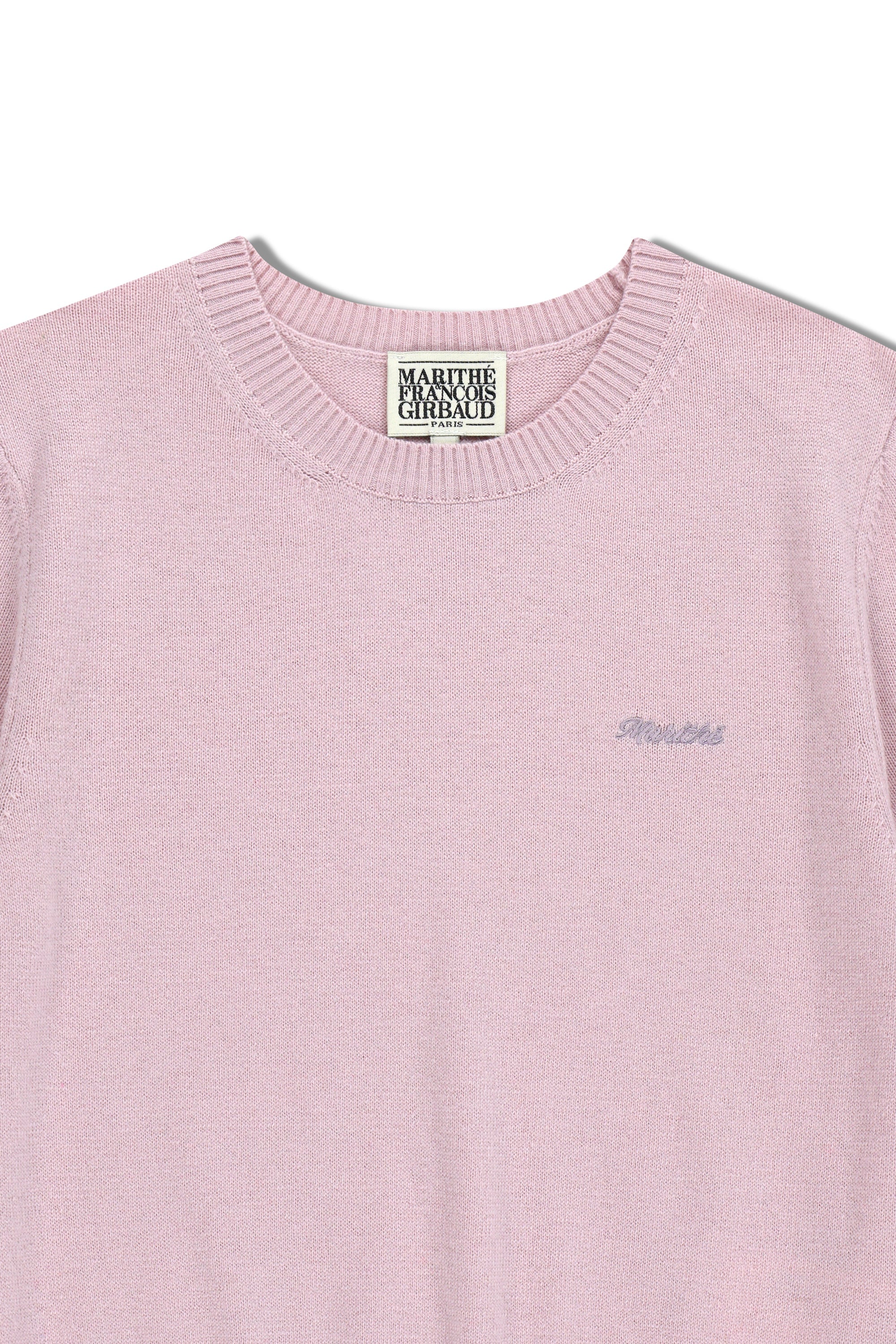 W Half Knit Round Neck Cardigan Set Up Pink