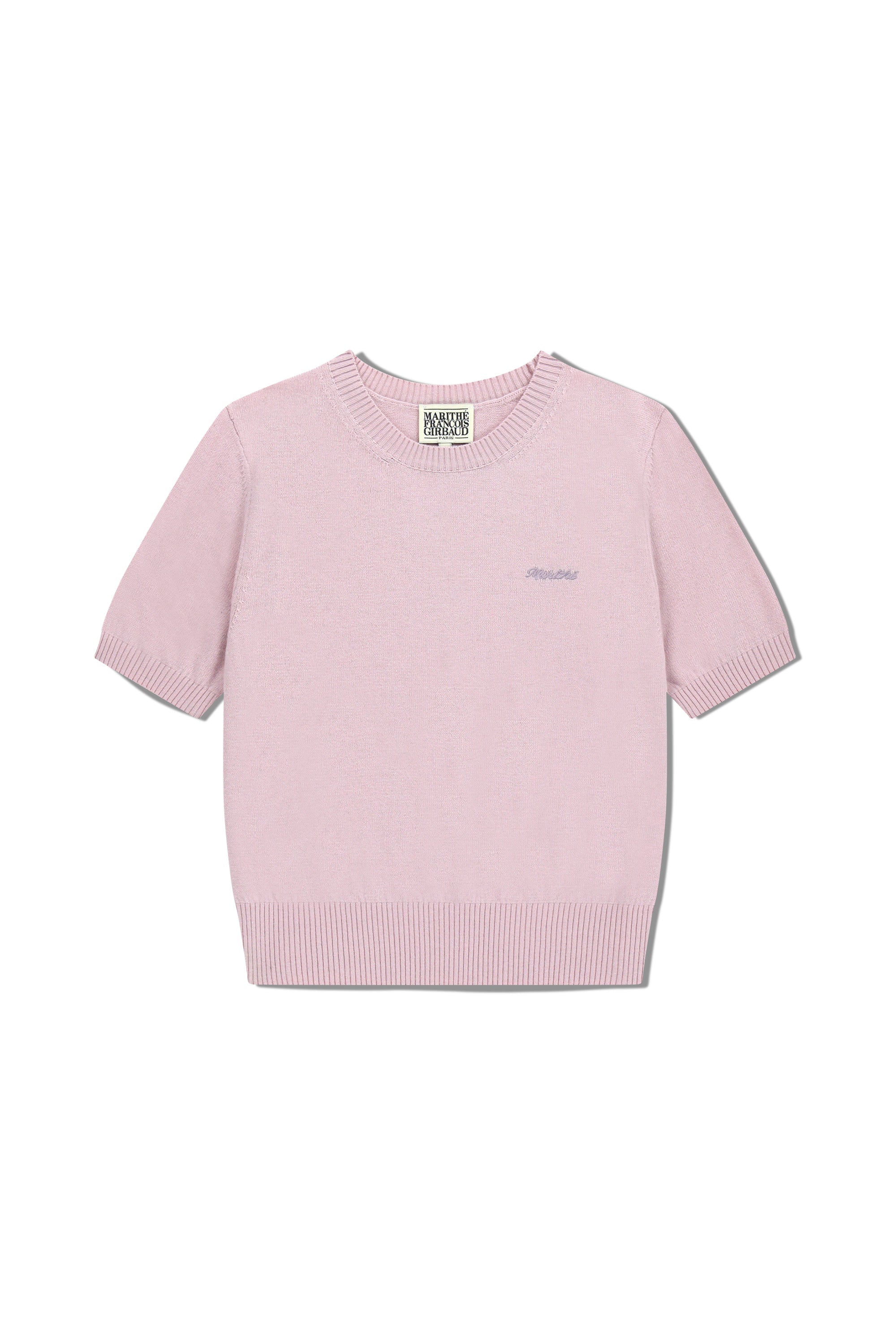 W Half Knit Round Neck Cardigan Set Up Pink