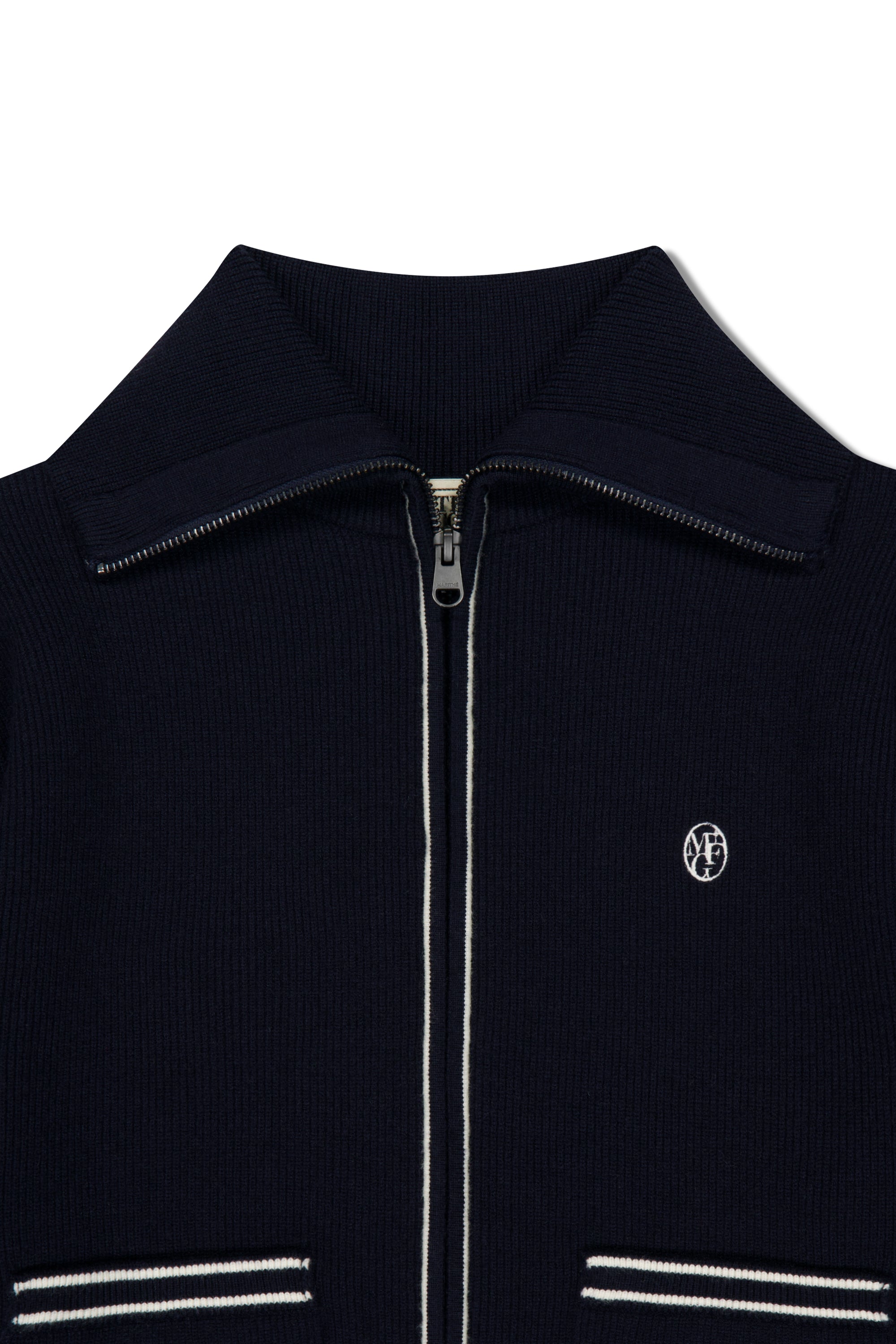 W Big Collar Zip-Up Cardigan Navy