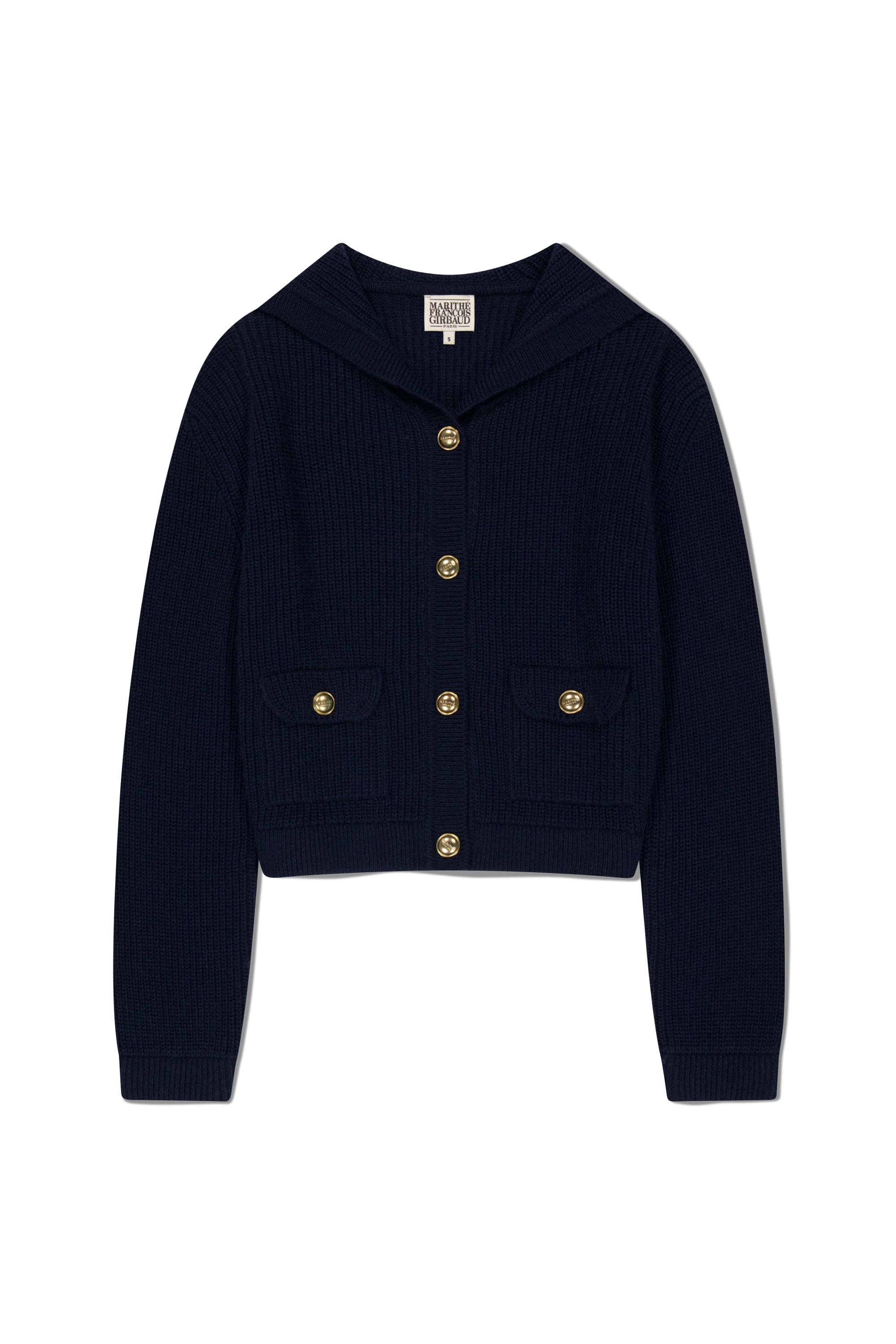 W Sailor Rib Knit Cardigan Navy