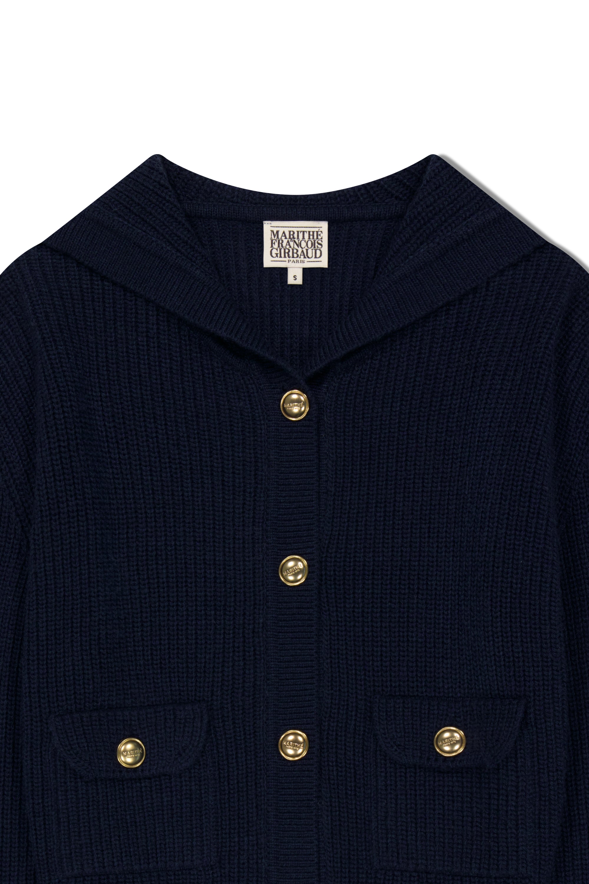 W Sailor Rib Knit Cardigan Navy
