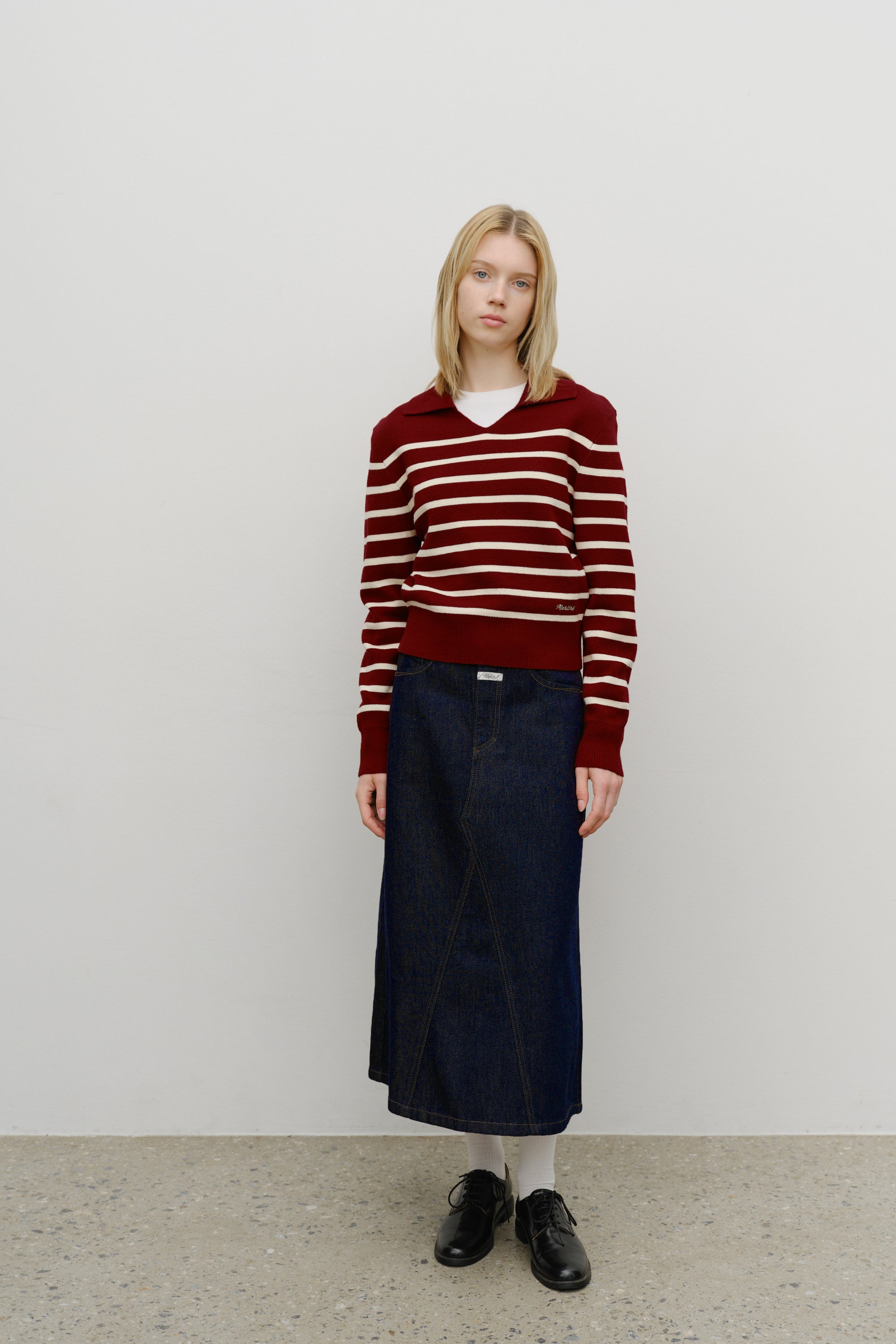 W A-Line Denim Midi Skirt Dark Blue