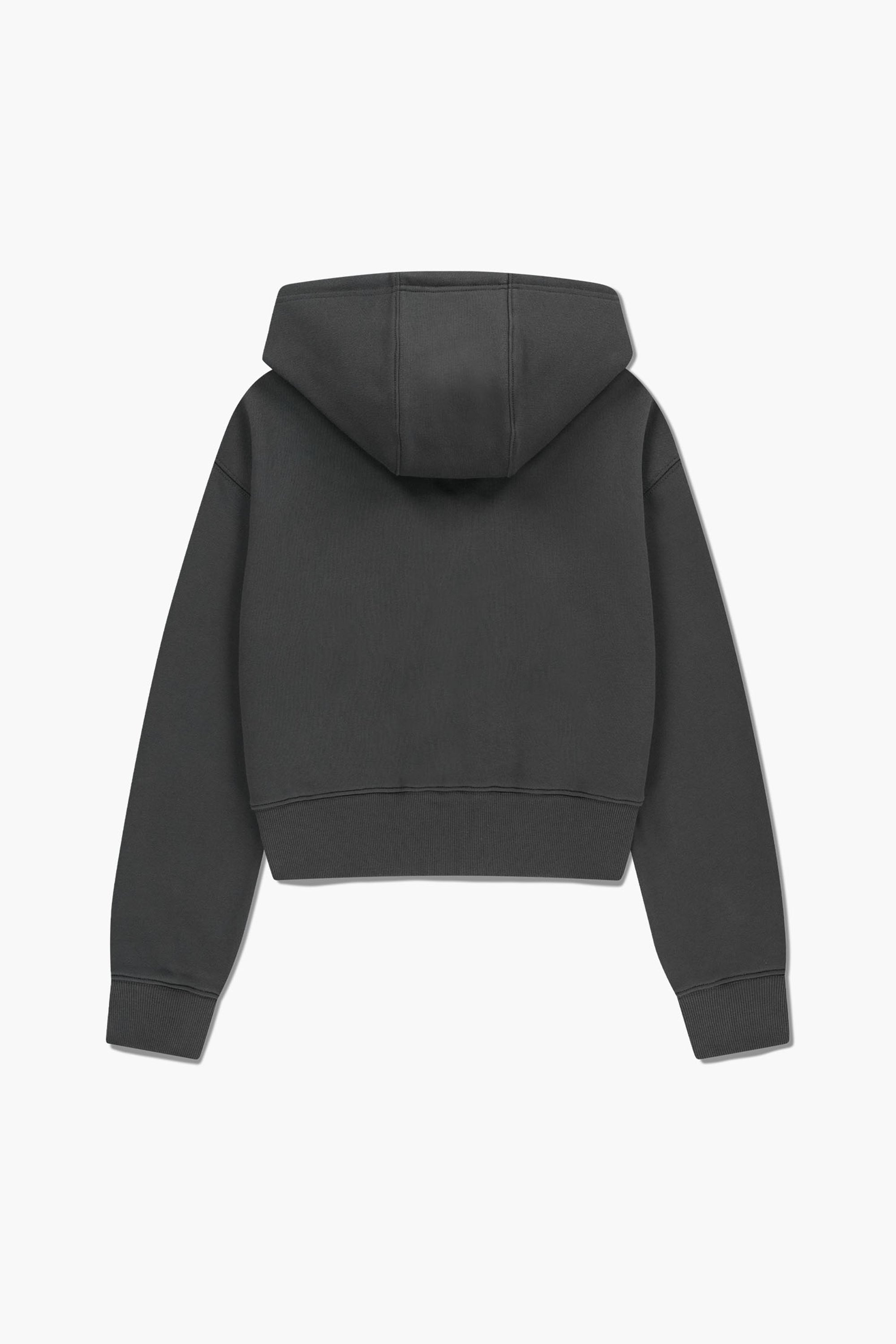 W Lace Applique Crop Hoodie Zipup Charcoal