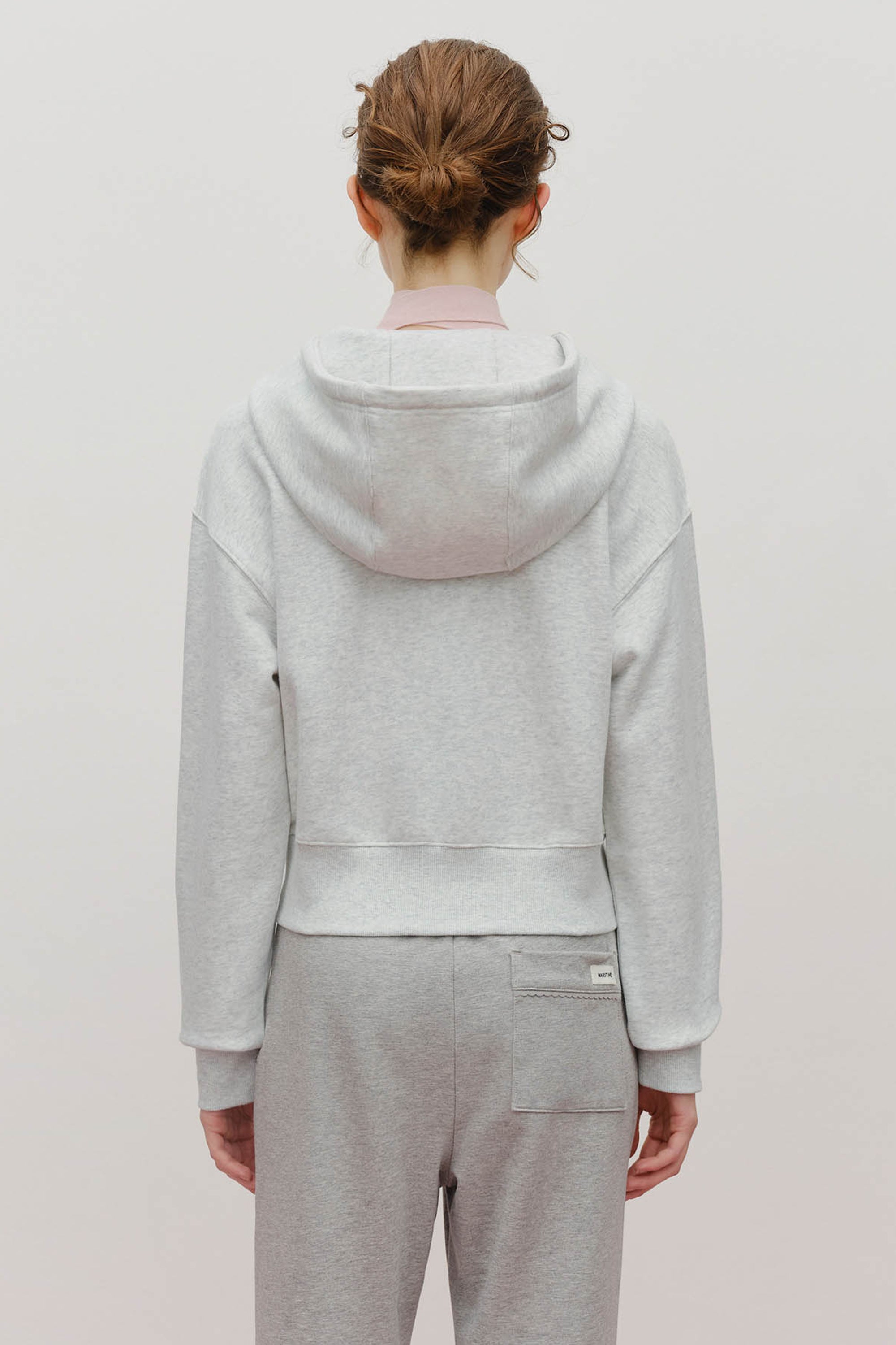 W Lace Applique Crop Hoodie Zipup Light Heather Gray