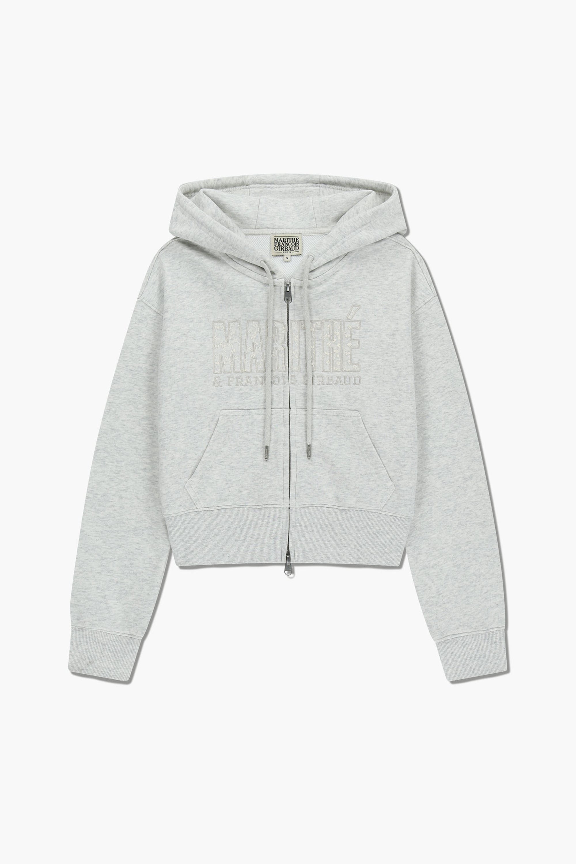 W Lace Applique Crop Hoodie Zipup Light Heather Gray