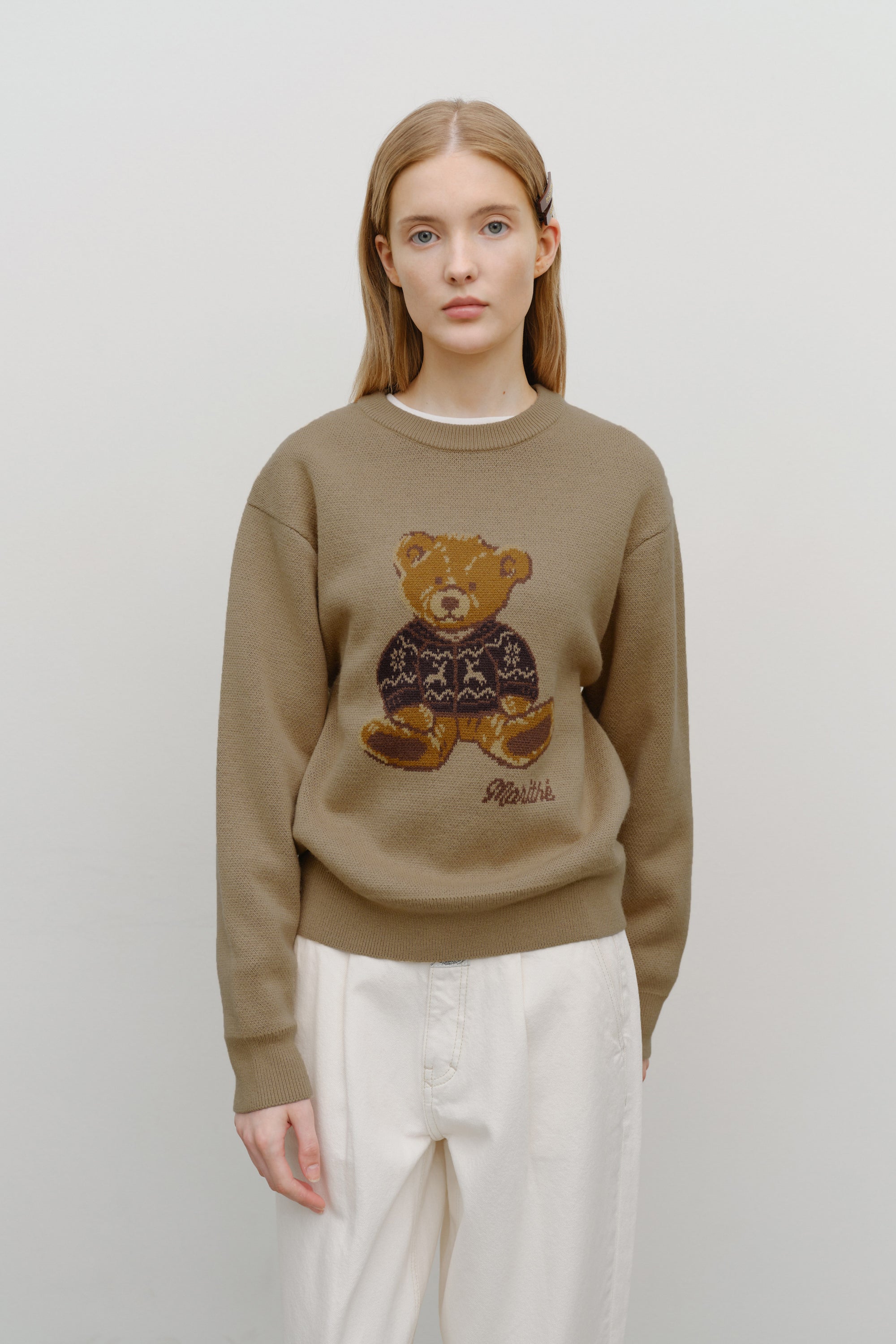 Doodle Bear Knit Pullover Beige
