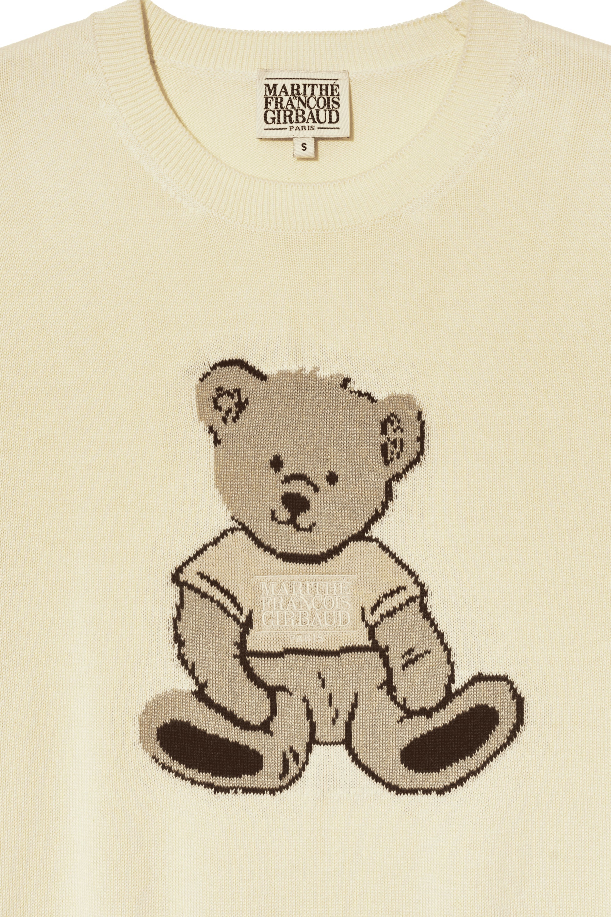 W Doodle Bear Half Knit Ivory