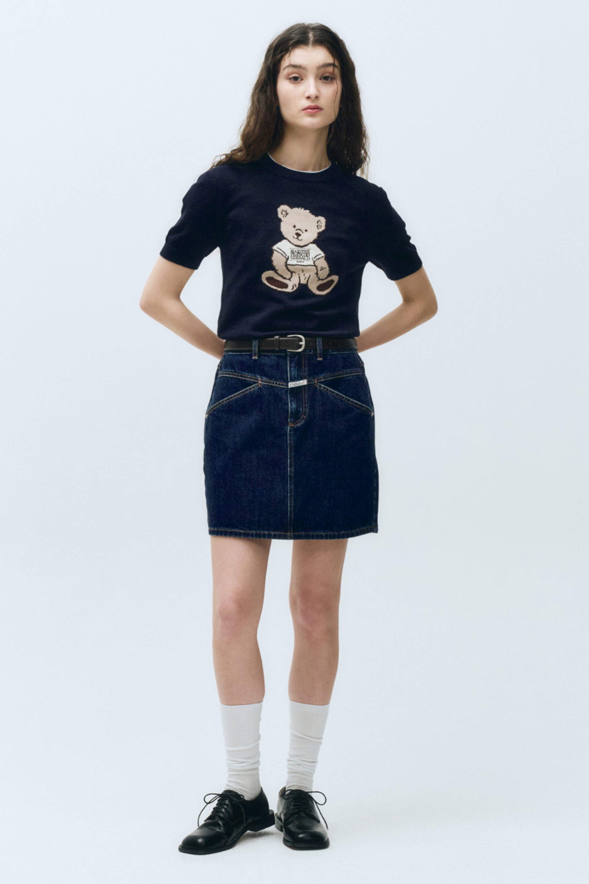 W Doodle Bear Half Knit Navy
